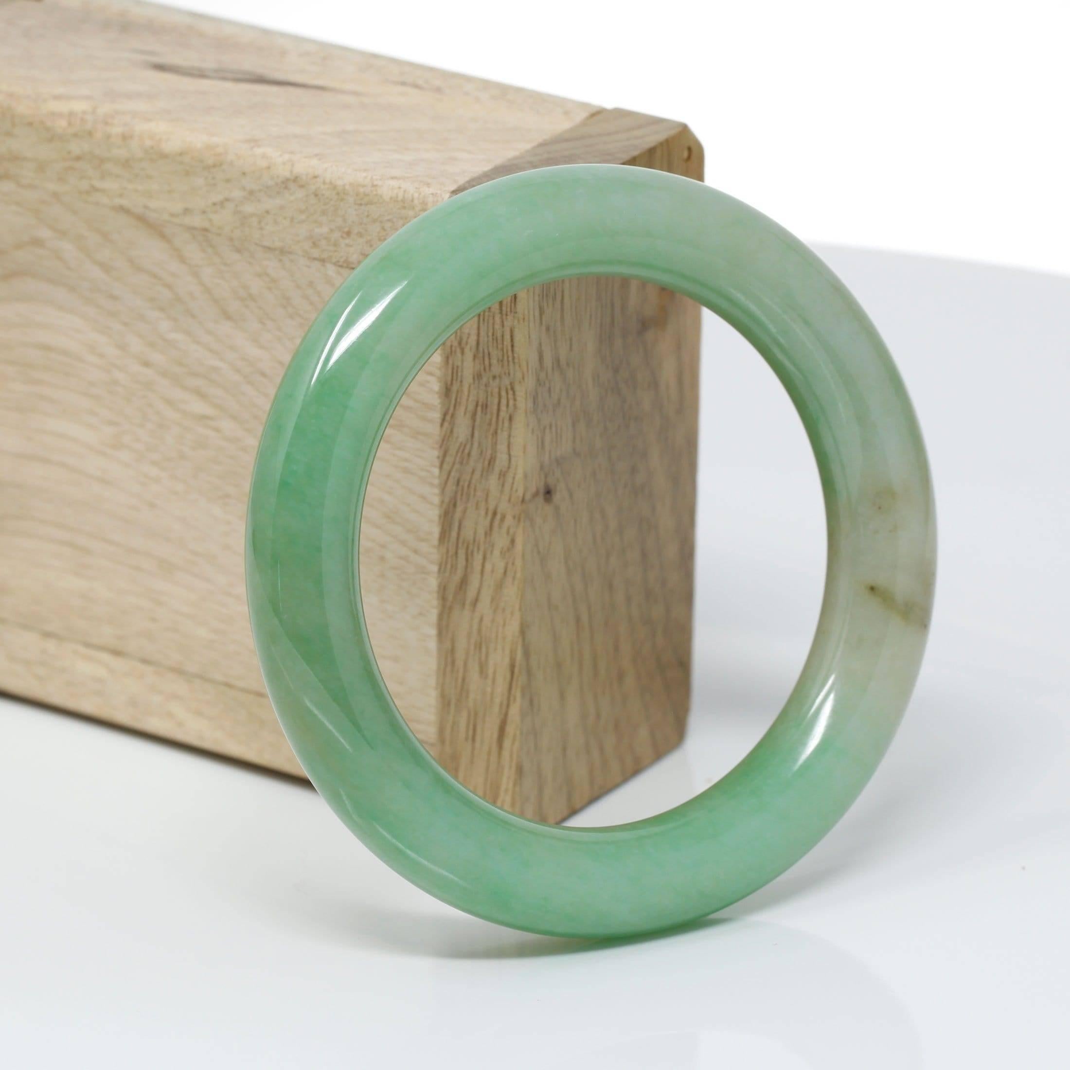  * DETAILS--- Genuine Burmese Jadeite Jade Bangle Bracelet. This bangle is made with high-quality genuine Burmese forest green jadeite jade. The jade texture is very smooth with a little green-yellow color inside. The forest green color and