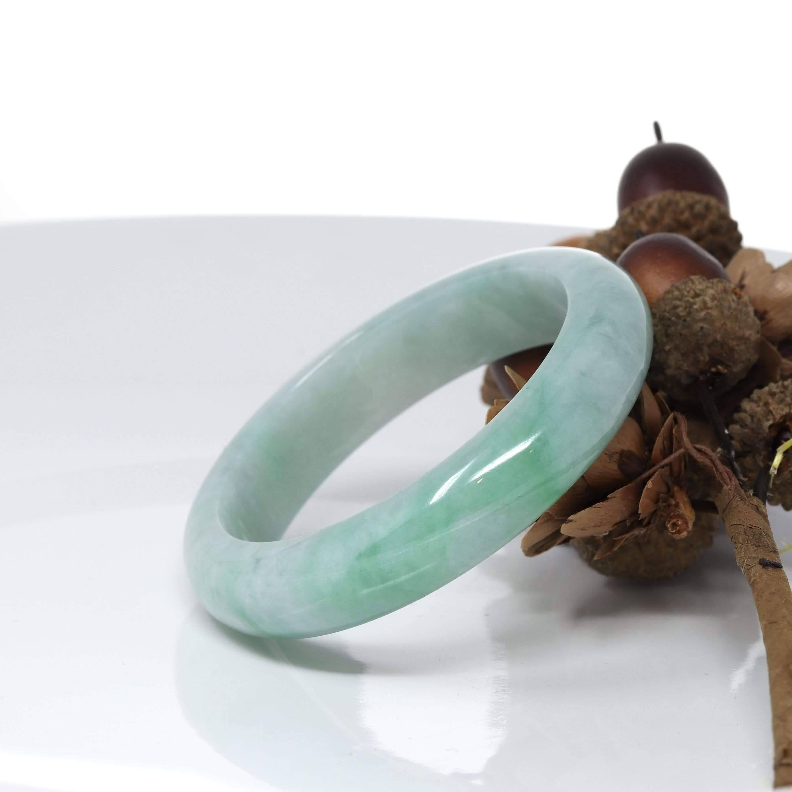 Artist Genuine Burmese High-End Green Jadeite Jade Bangle Bracelet (54.3mm) #528 For Sale