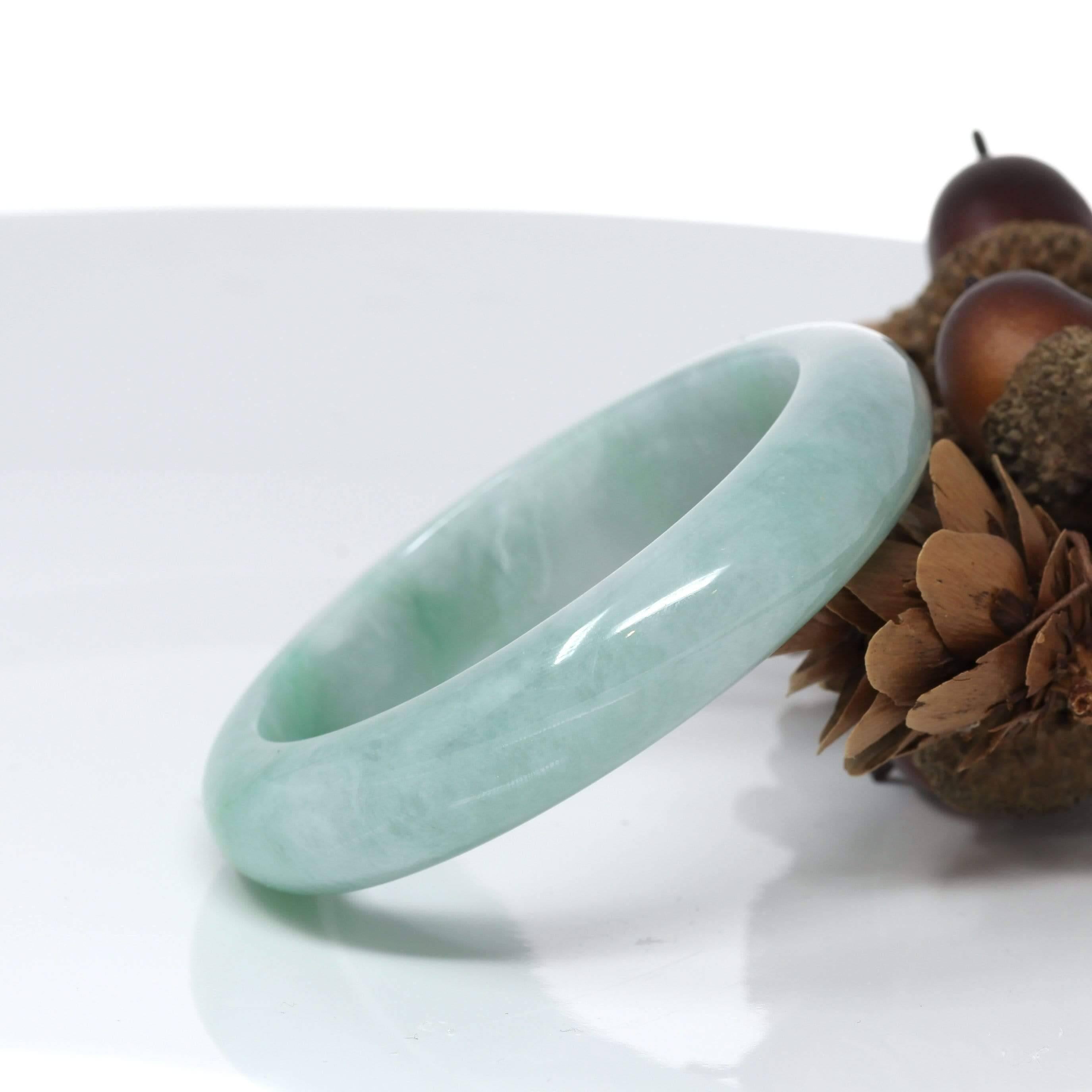 Genuine Burmese High-End Green Jadeite Jade Bangle Bracelet (54.3mm) #528 In New Condition For Sale In Portland, OR