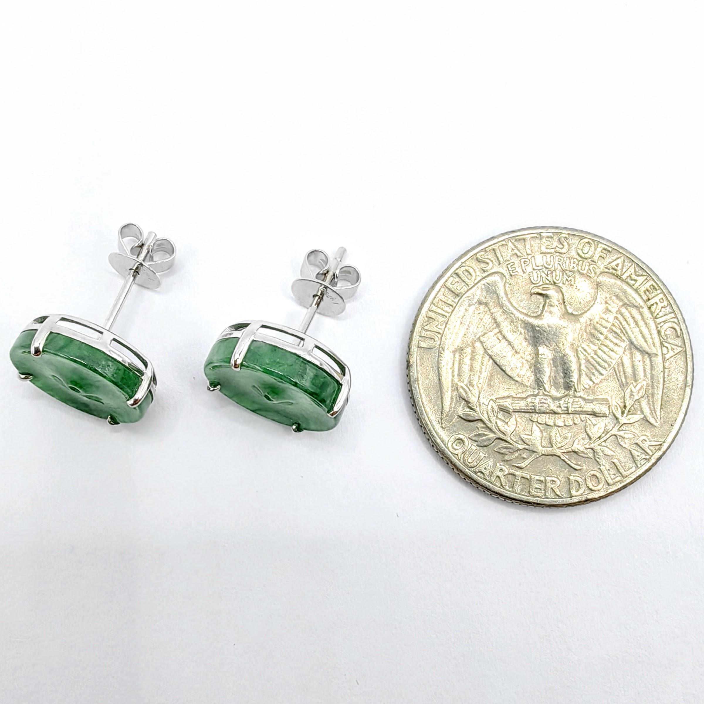 Orecchini con perno in giadeite birmana autentica, verde ghiaccio e ciambella di pace, in oro bianco 18 carati in vendita 5