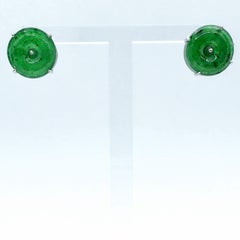 Genuine Burmese Icy Green Donut Peace Jadeite Stud Earrings in 18K White Gold