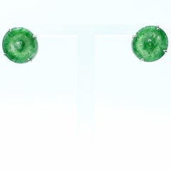 Genuine Burmese Icy Green Donut Peace Jadeite Stud Earrings in 18K White Gold