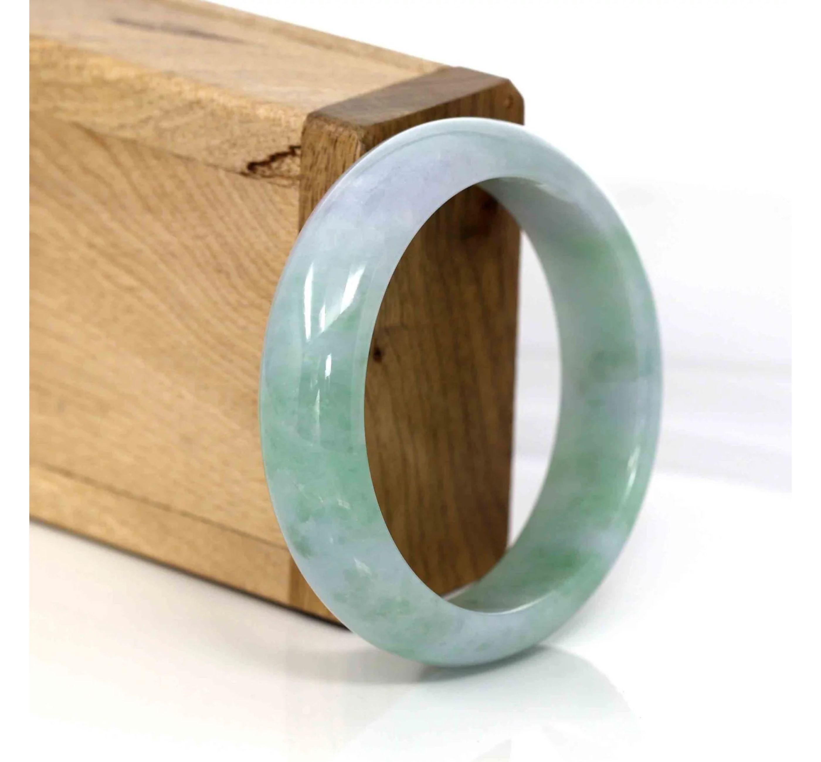  * DETAILS--- This bangle is made with fine genuine Burmese Jadeite jade. The jade texture is very good and smooth with green, lavender colors. and very translucent. It's a perfect with the classic half-round comfort style bracelet. It's a very