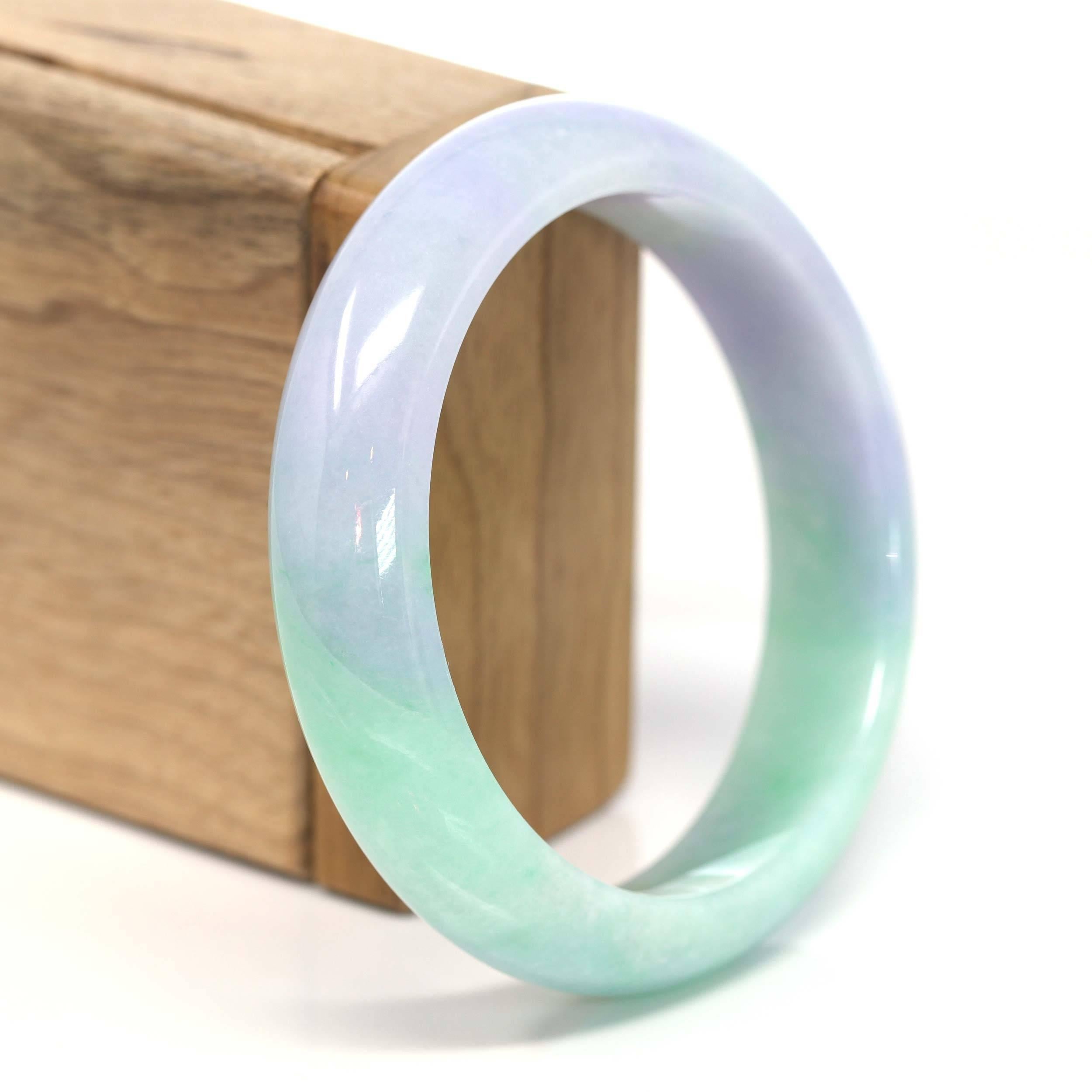 * INTRODUZIONE--- Bracciale di giada birmana autentico. Questo braccialetto è realizzato con vera giada birmana di alta qualità. La struttura della giada è molto liscia e traslucida, con colori lavanda e verde all'interno. L'intero braccialetto è di