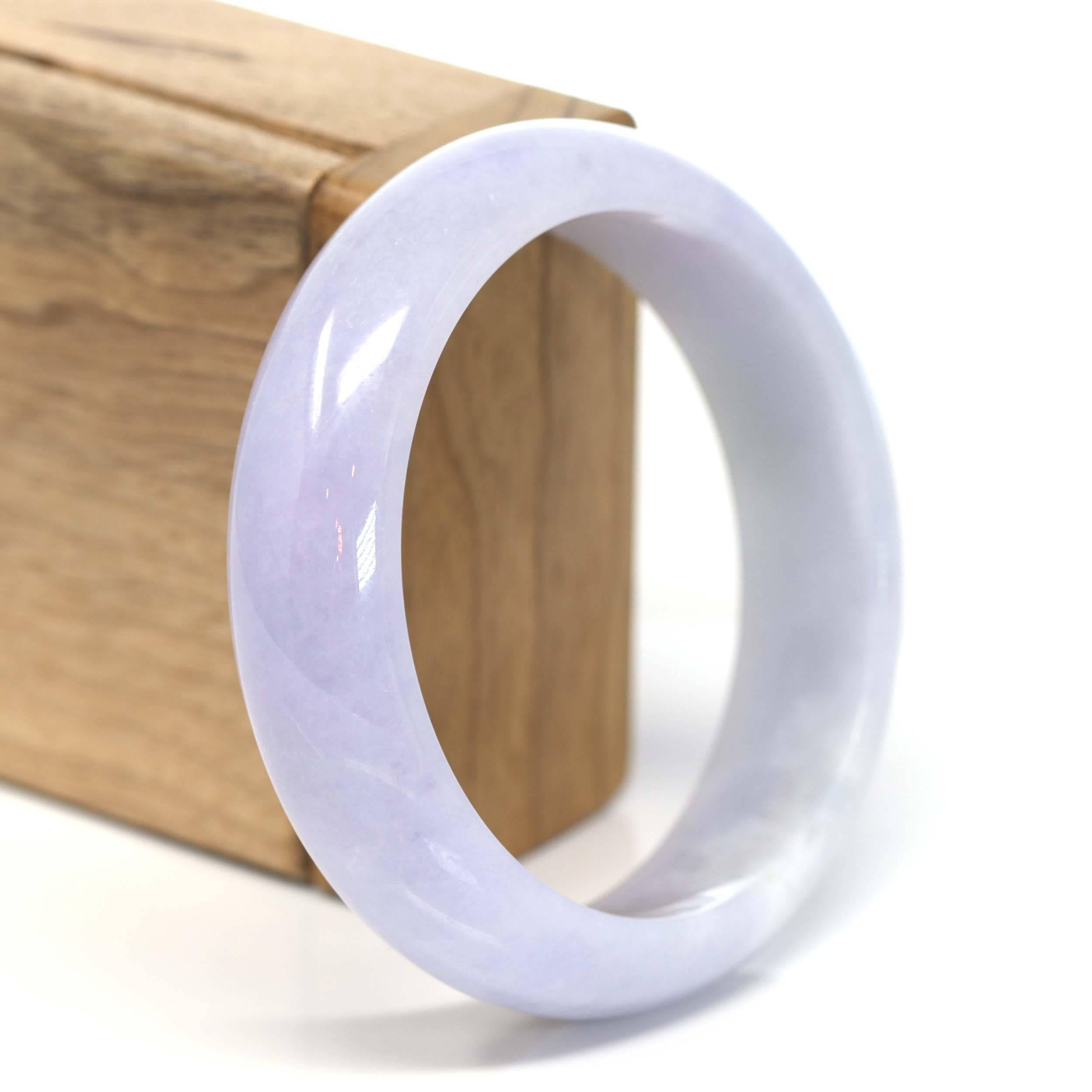 * DETAILS--- Genuine Burmese Lavender Jadeite Jade Bangle Bracelet. This bangle is made with high-quality genuine Burmese Lavender Jadeite jade, The jade texture is semi translucent with lavender colors. The lavender color is truly mesmerizing. The