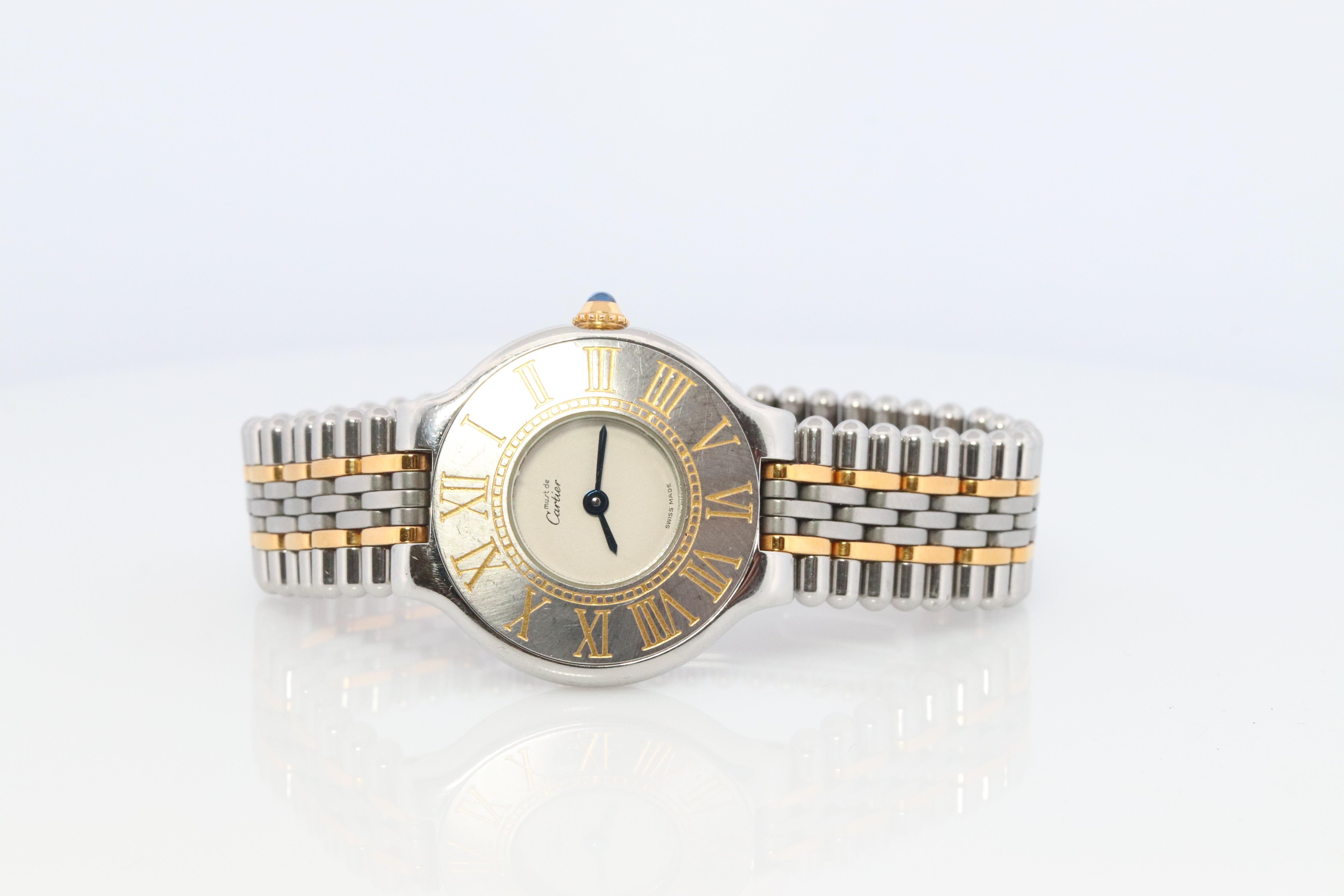 Reloj Cartier auténtico. Vintage Must de Cartier 21

125000P Número de referencia.
Estado: Nueva Batería. Recién revisado.

Detalles:
Caja redonda de 28 mm

Muñeca de 15 cm
