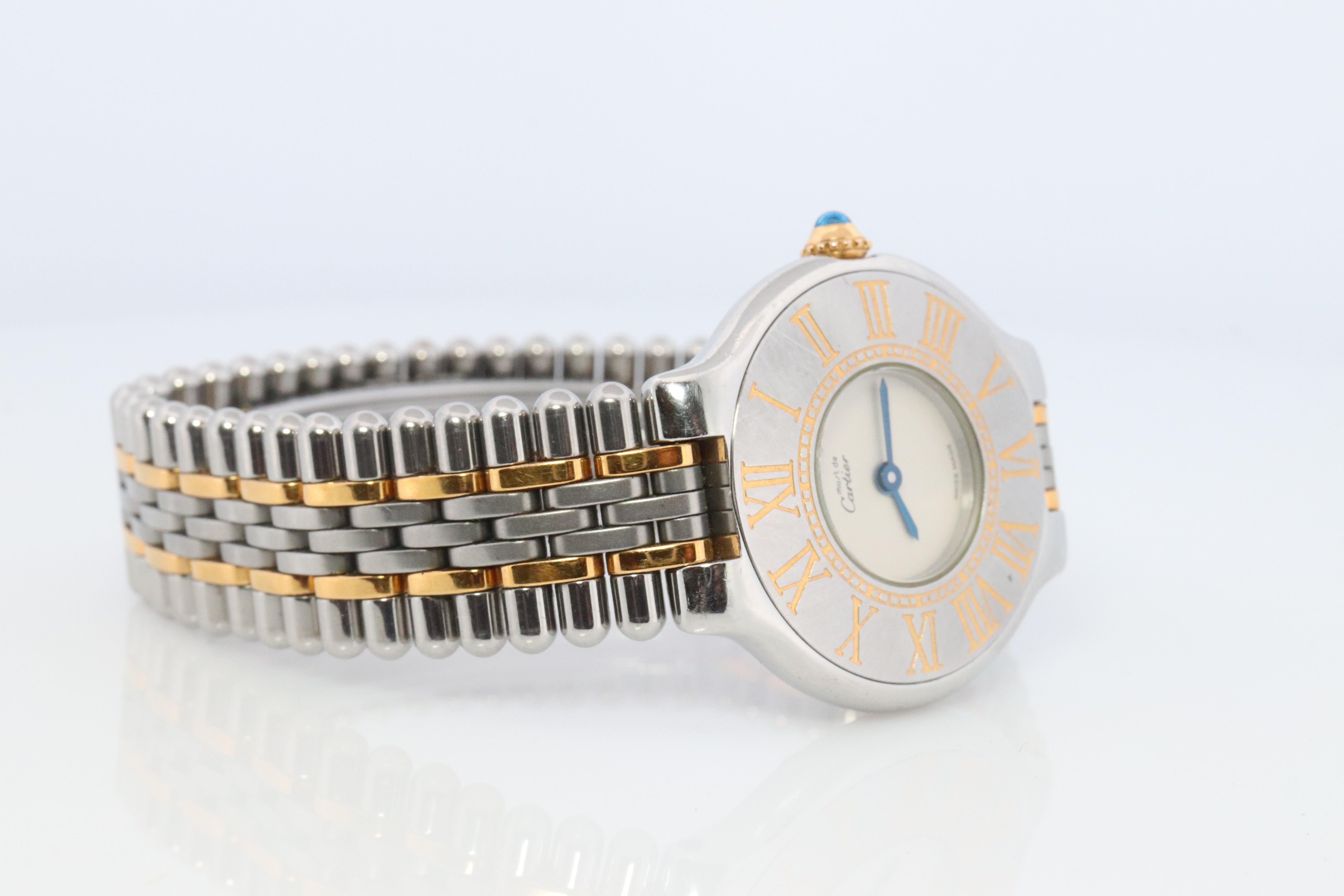 Reloj Cartier 125000P auténtico. Reloj de cuarzo Must de Cartier 21 de acero inoxidable. Cabujón