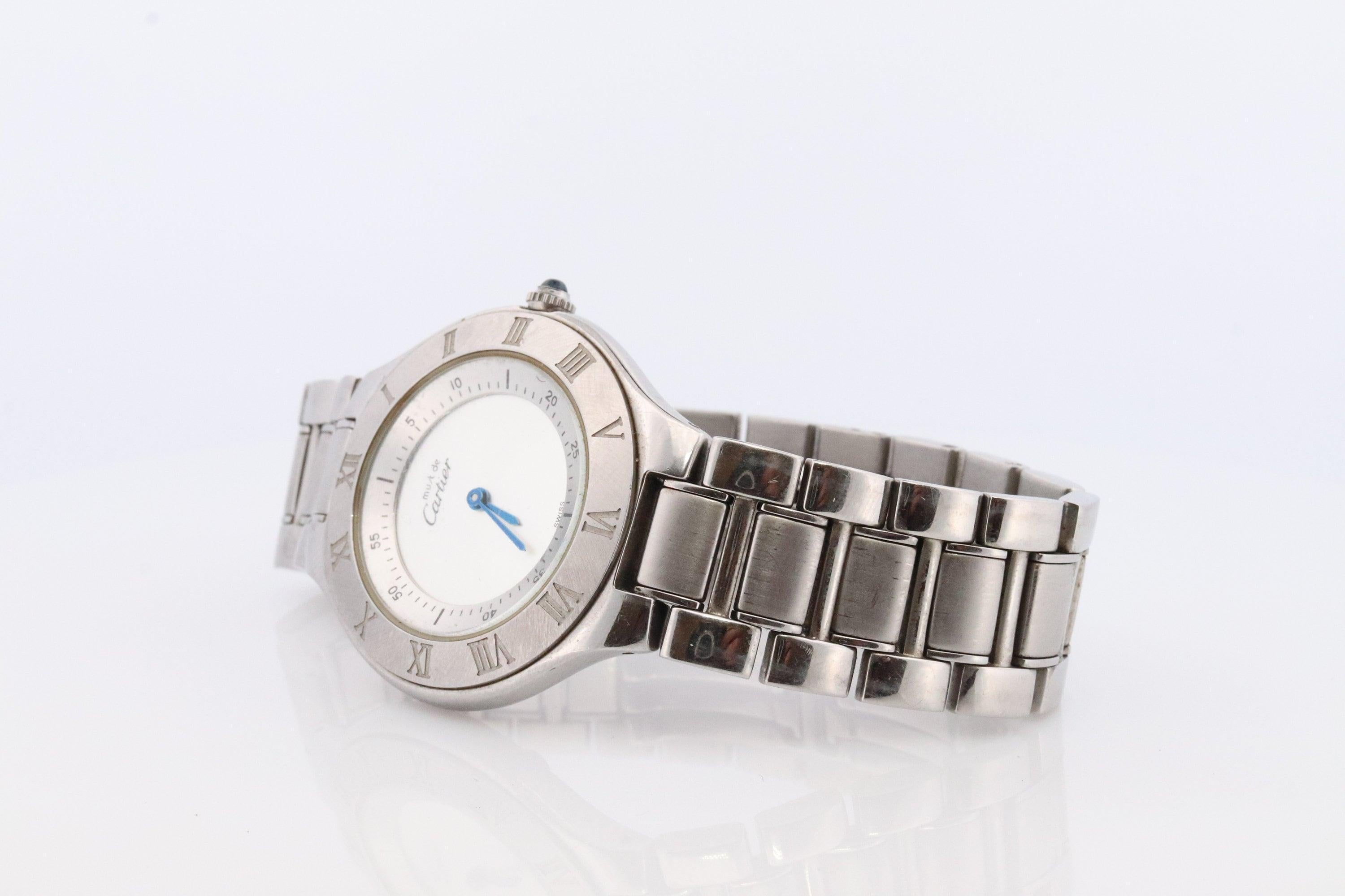 Modern Genuine Cartier 1330 Watch. Must de Cartier 21 Stainless Steel Quartz Watch.