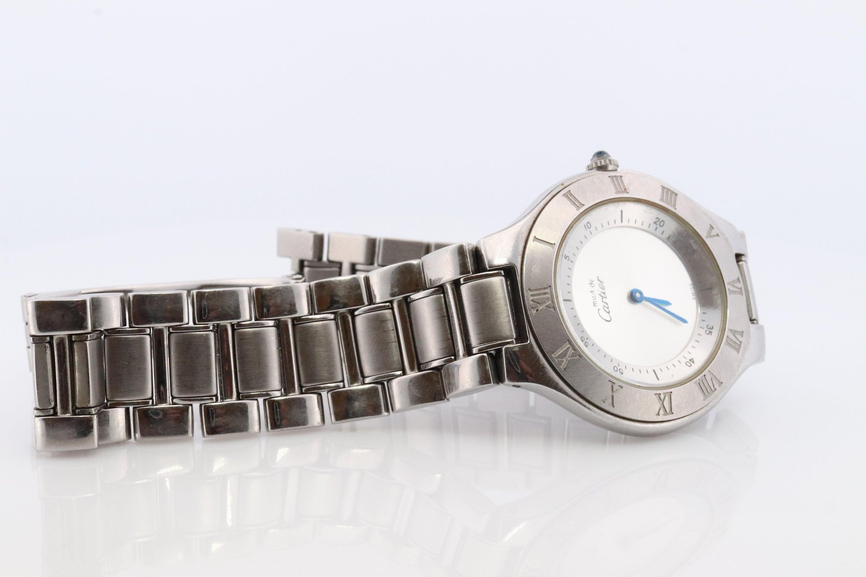 Cabochon Genuine Cartier 1330 Watch. Must de Cartier 21 Stainless Steel Quartz Watch.