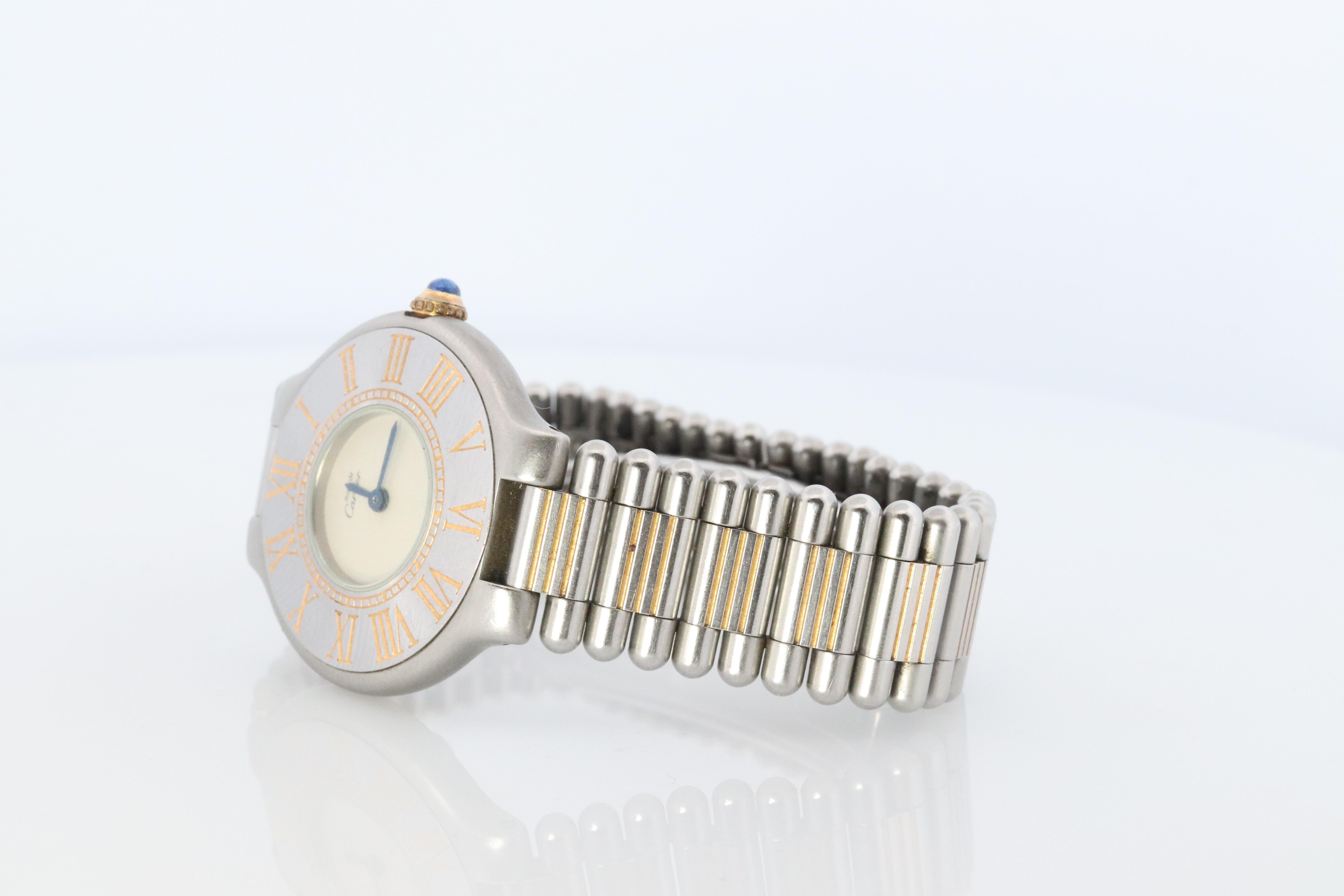Cabochon Genuine Cartier 9010 Watch. Must de Cartier 21 Stainless Steel Quartz Watch.