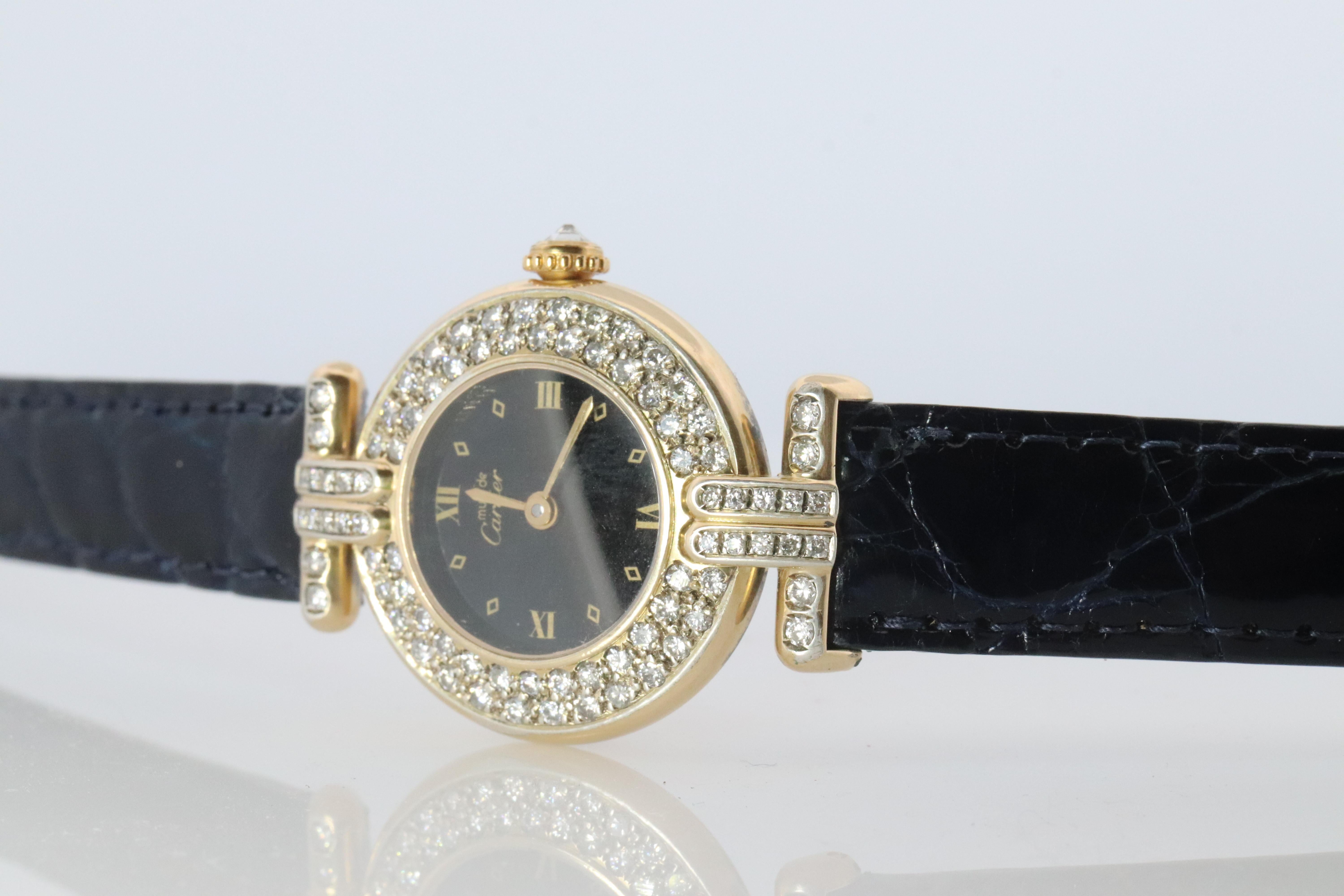 Genuino Reloj Cartier Diamante Must de Cartier Colisee Redondo Argent 590002 Moderno en venta