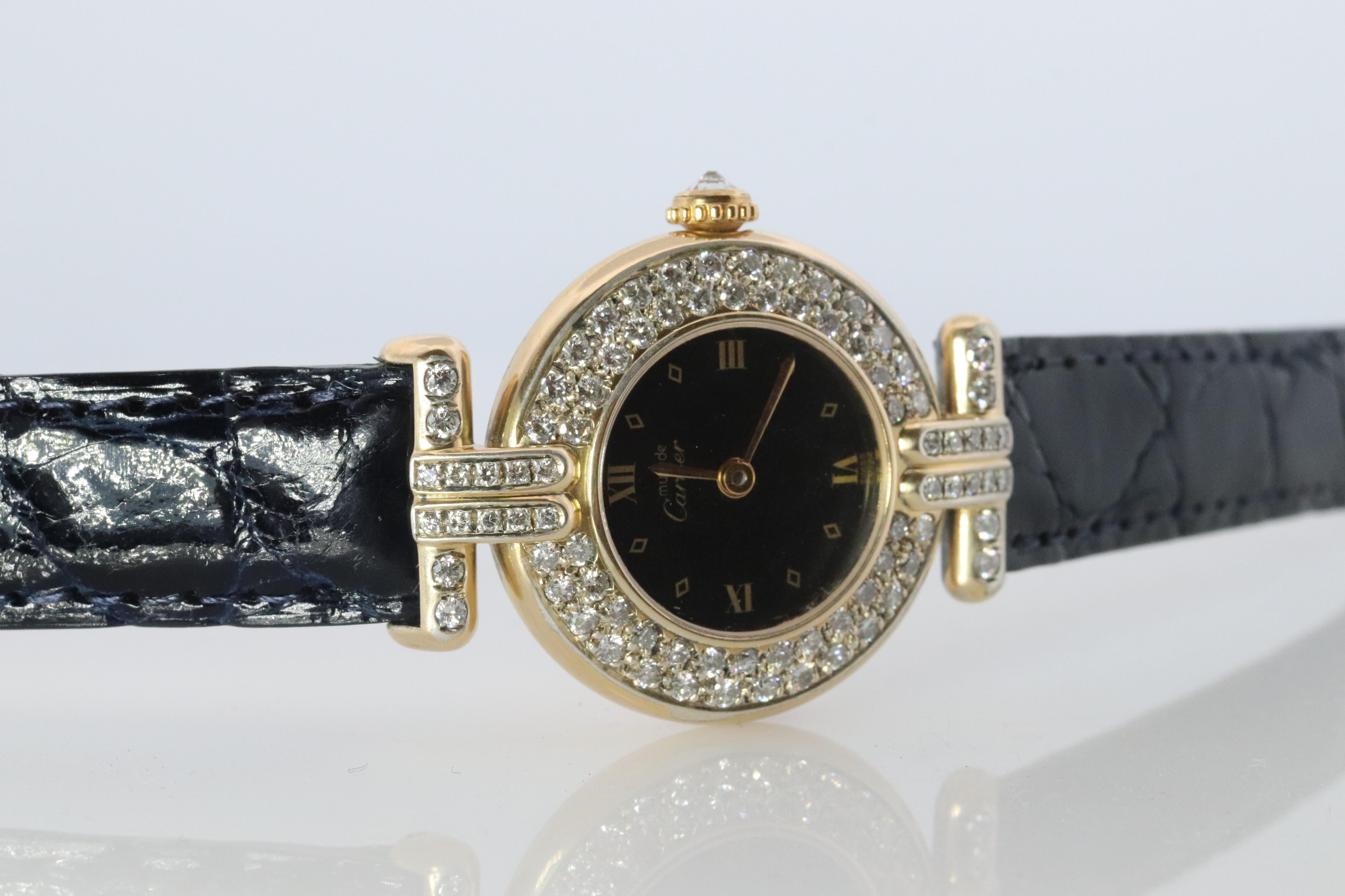 Genuino Reloj Cartier Diamante Must de Cartier Colisee Redondo Argent 590002 Cabujón en venta