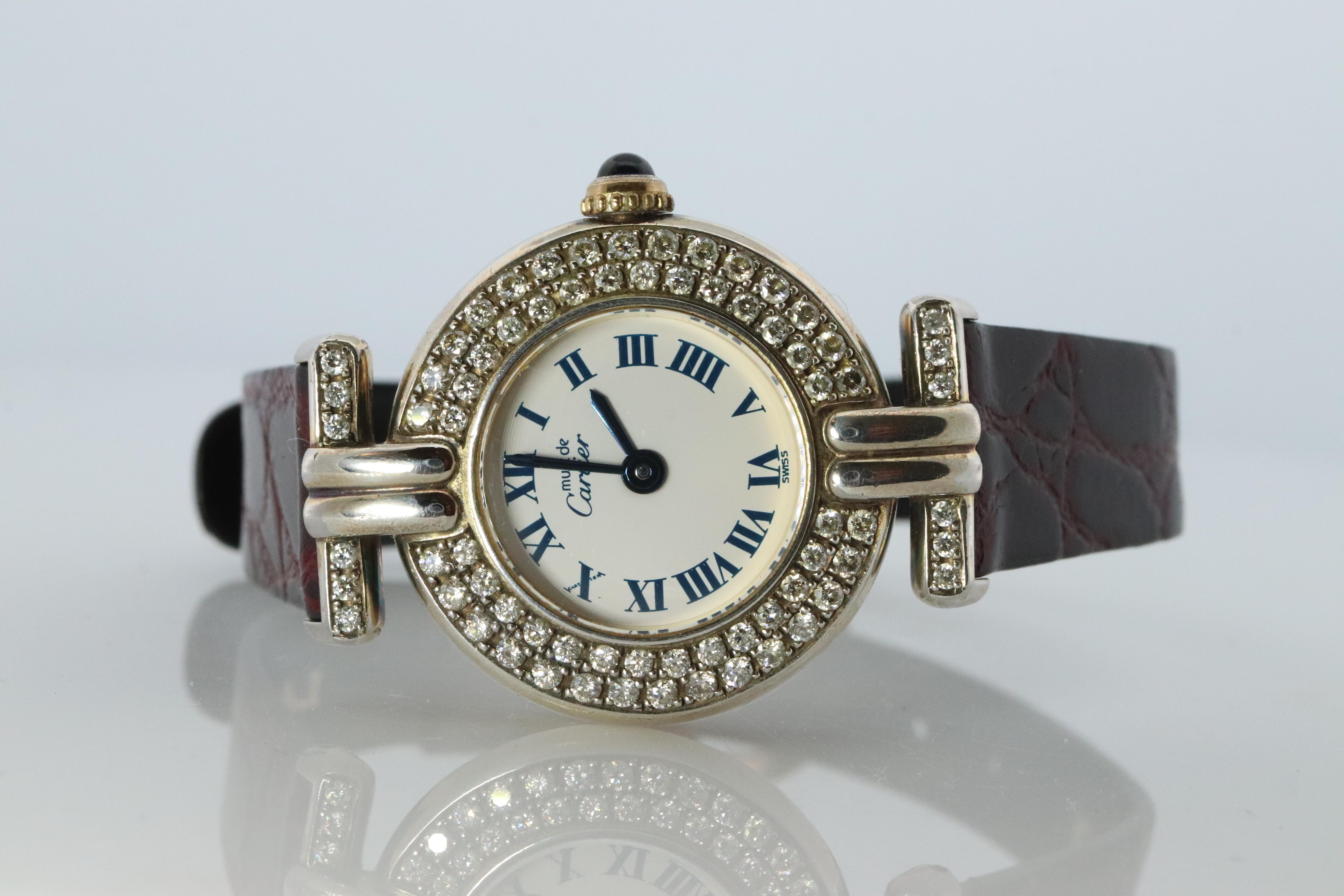 Moderno Autentico orologio con diamanti Must de Cartier Colisee Round Argent 690002 in vendita
