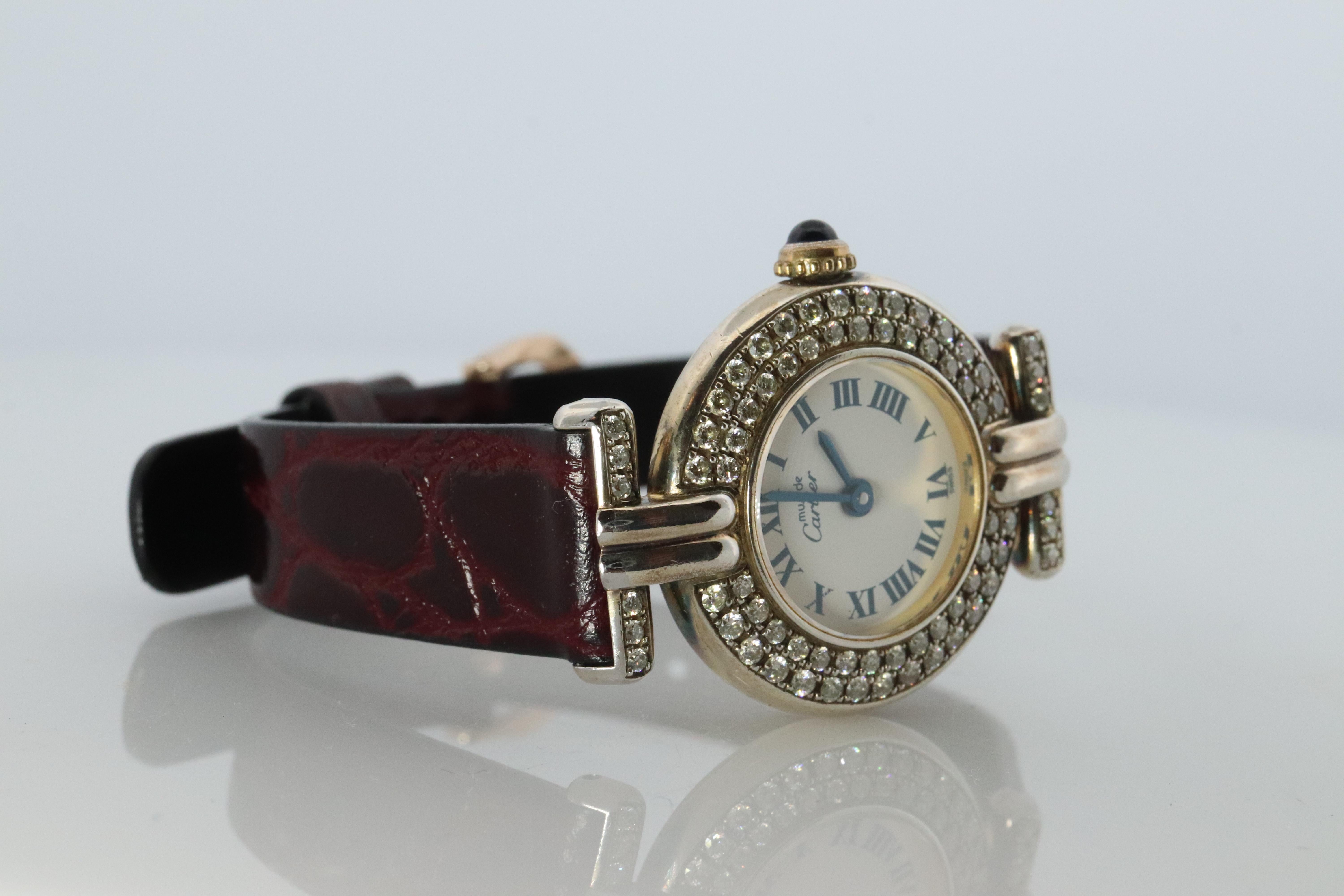 Cabochon Autentico orologio con diamanti Must de Cartier Colisee Round Argent 690002 in vendita