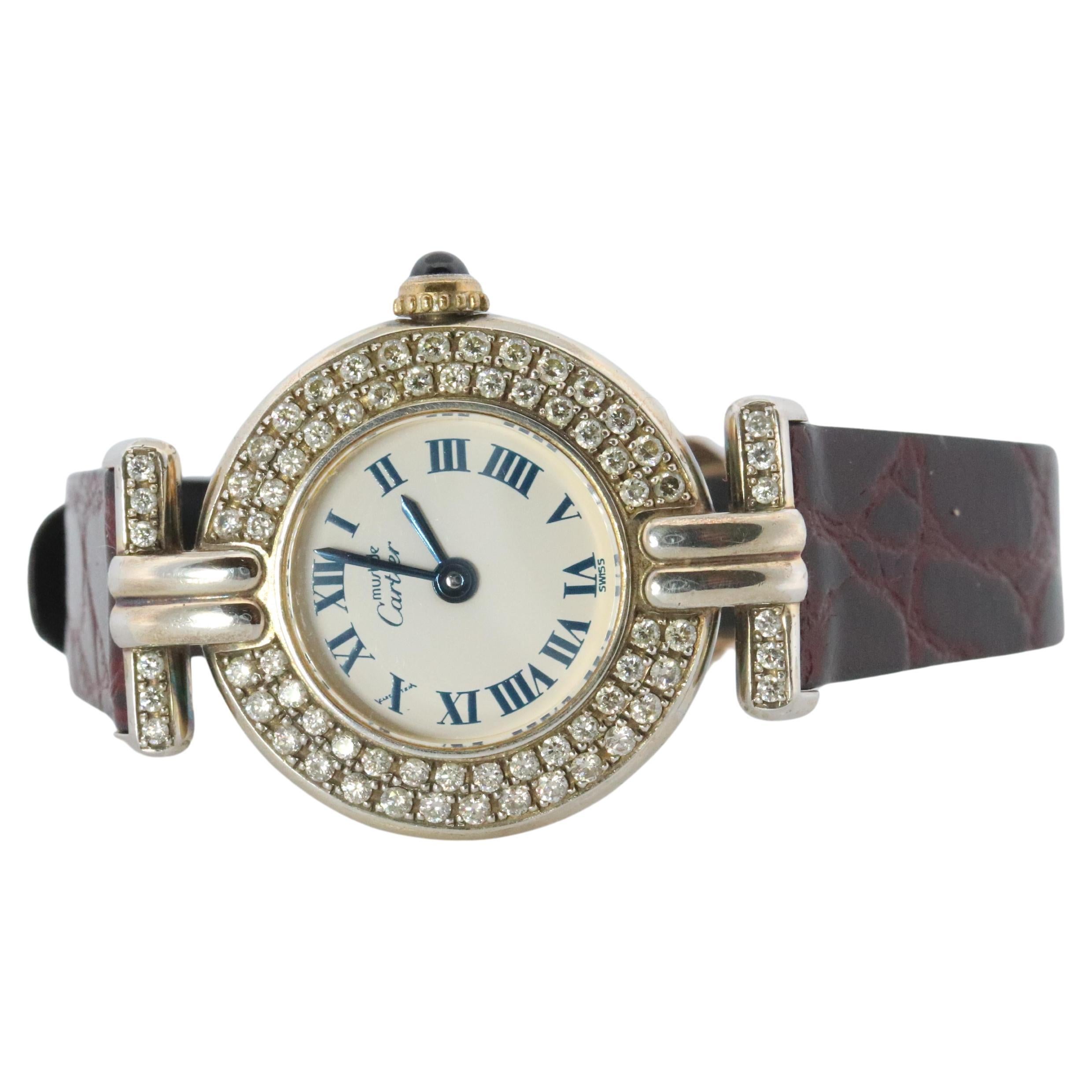 Echte Cartier Diamantuhr Must de Cartier Colisee Rund Argent 690002