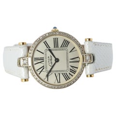 Genuine Cartier Diamond Watch. Must de Cartier Vendome Round Argent Roman Dial
