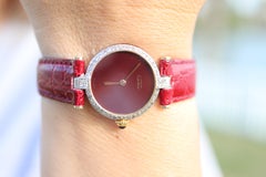 Genuine Cartier Diamond Watch. Must de Cartier Vendome Round Burgundy Dial