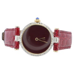Genuine Cartier Diamond Watch. Must de Cartier Vendome Round Burgundy Dial