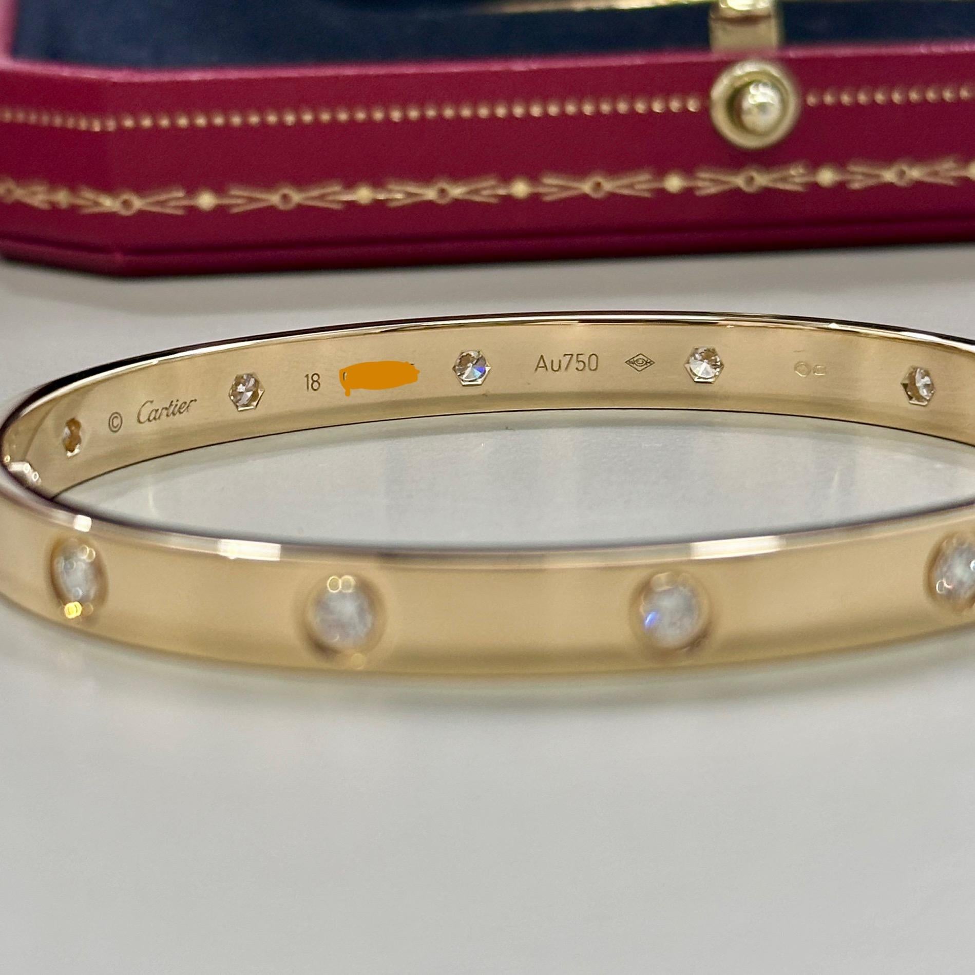 Genuine Cartier Love Bracelet Full Diamond in Yellow Gold Size 18 B6070318 In Excellent Condition For Sale In London, GB
