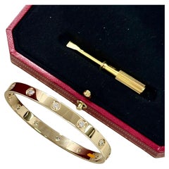 Genuine Cartier Love Bracelet Full Diamond in Yellow Gold Size 18 B6070318