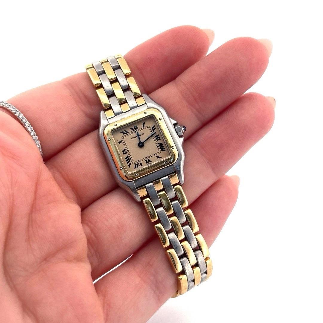 Genuine Cartier Panthere Pre-Owned Small 3 Row Gold Steel Watch im Zustand „Gut“ im Angebot in Carmel By The Sea, CA