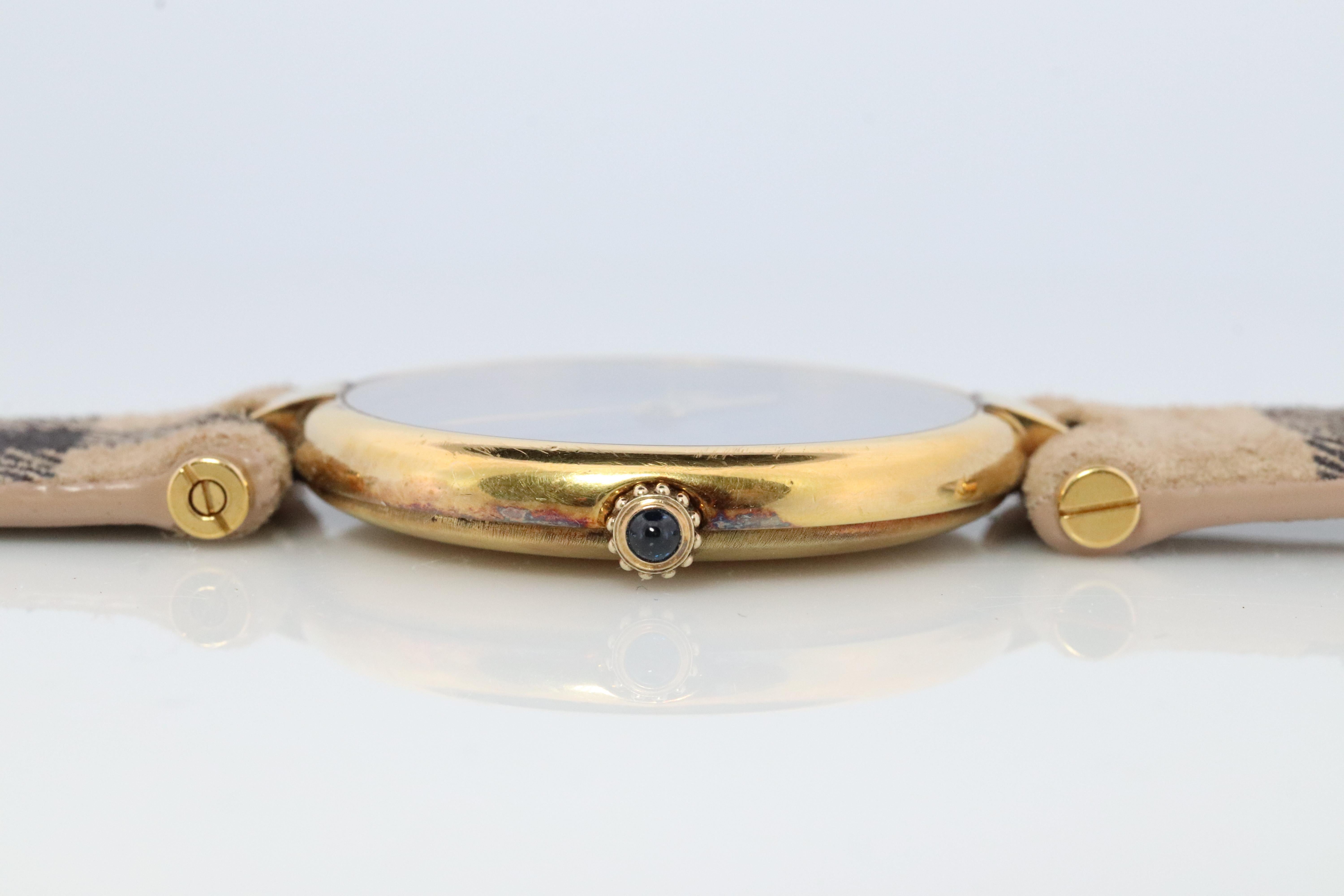 Modern Genuine Cartier Watch Must de Cartier 30mm Vendome Round Argent Vermeil Face For Sale