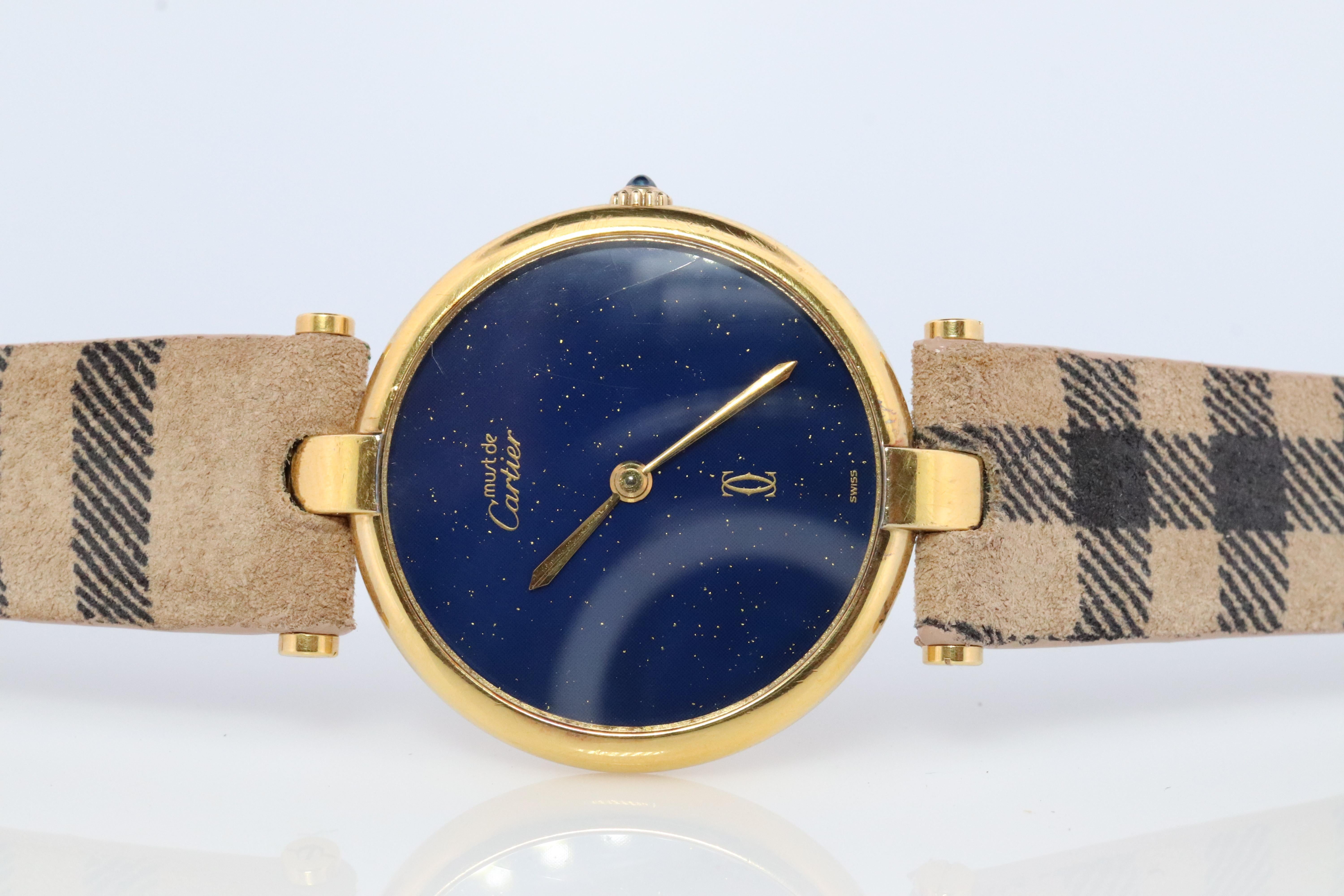 Genuine Cartier Watch Must de Cartier 30mm Vendome Round Argent Vermeil Face In Good Condition For Sale In Port Charlotte, FL