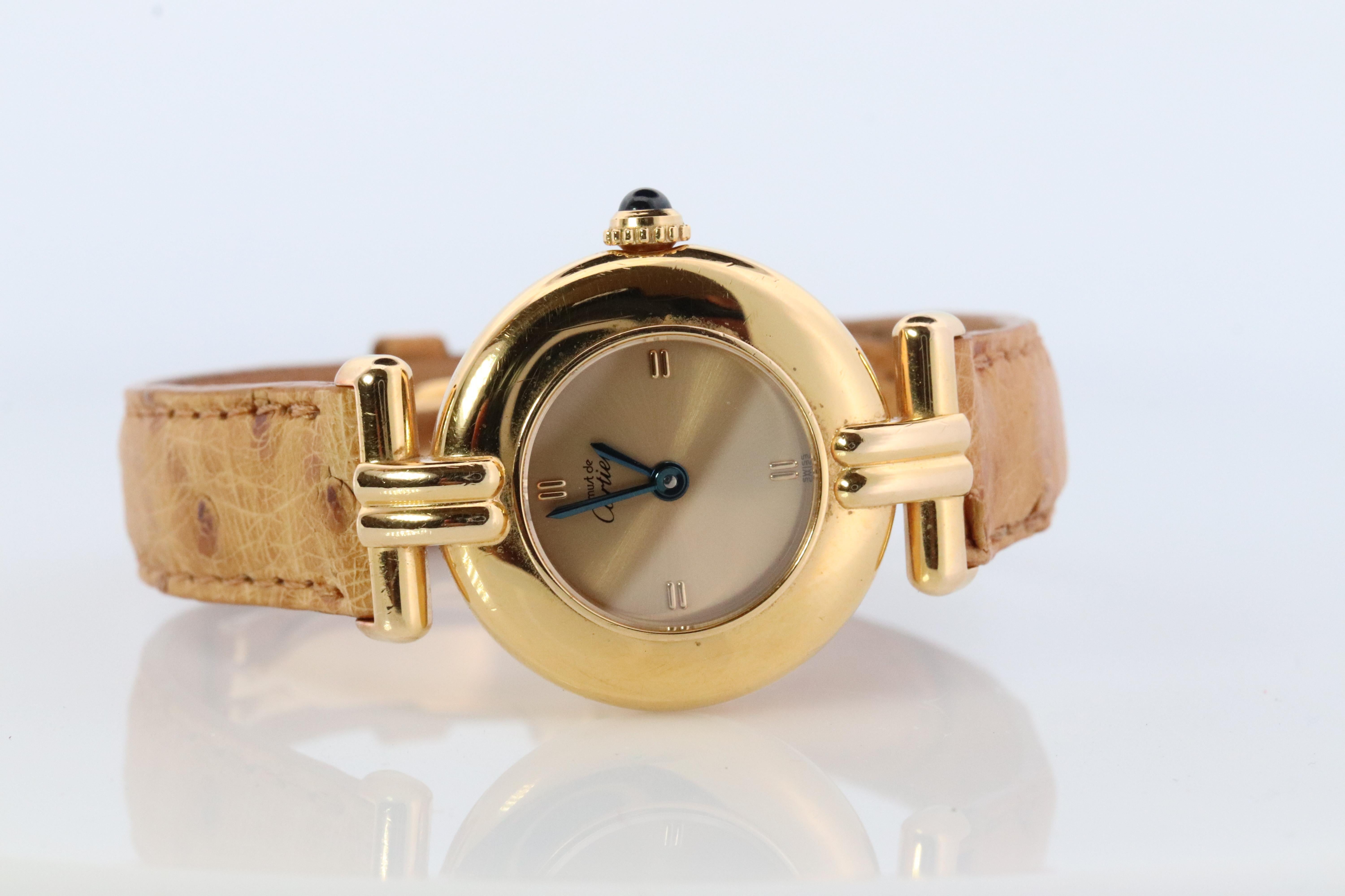 Genuine Cartier Watch. Must de Cartier Colisee Round Argent Vermeil 1902 Gold For Sale 1