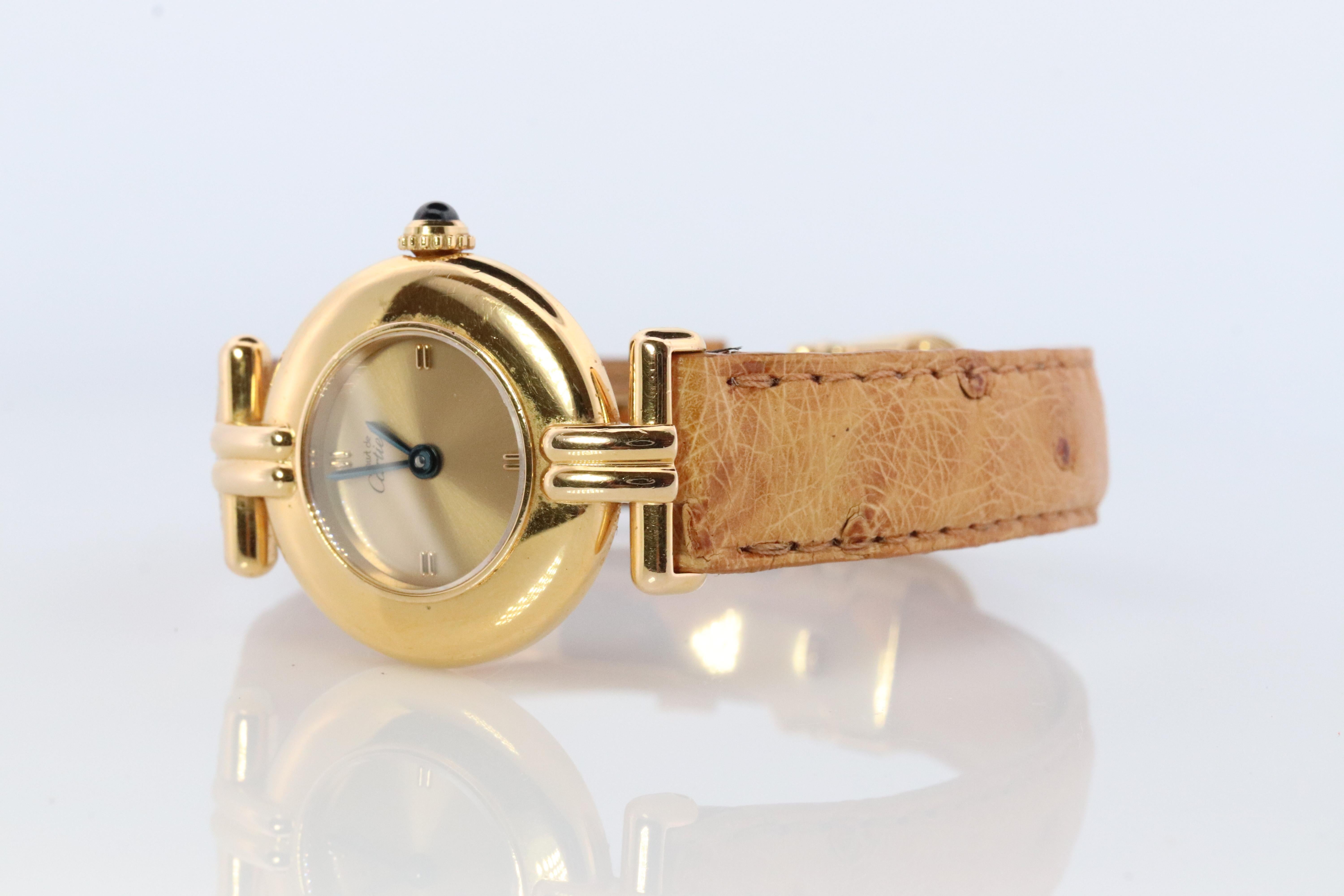 Women's Genuine Cartier Watch. Must de Cartier Colisee Round Argent Vermeil 1902 Gold For Sale