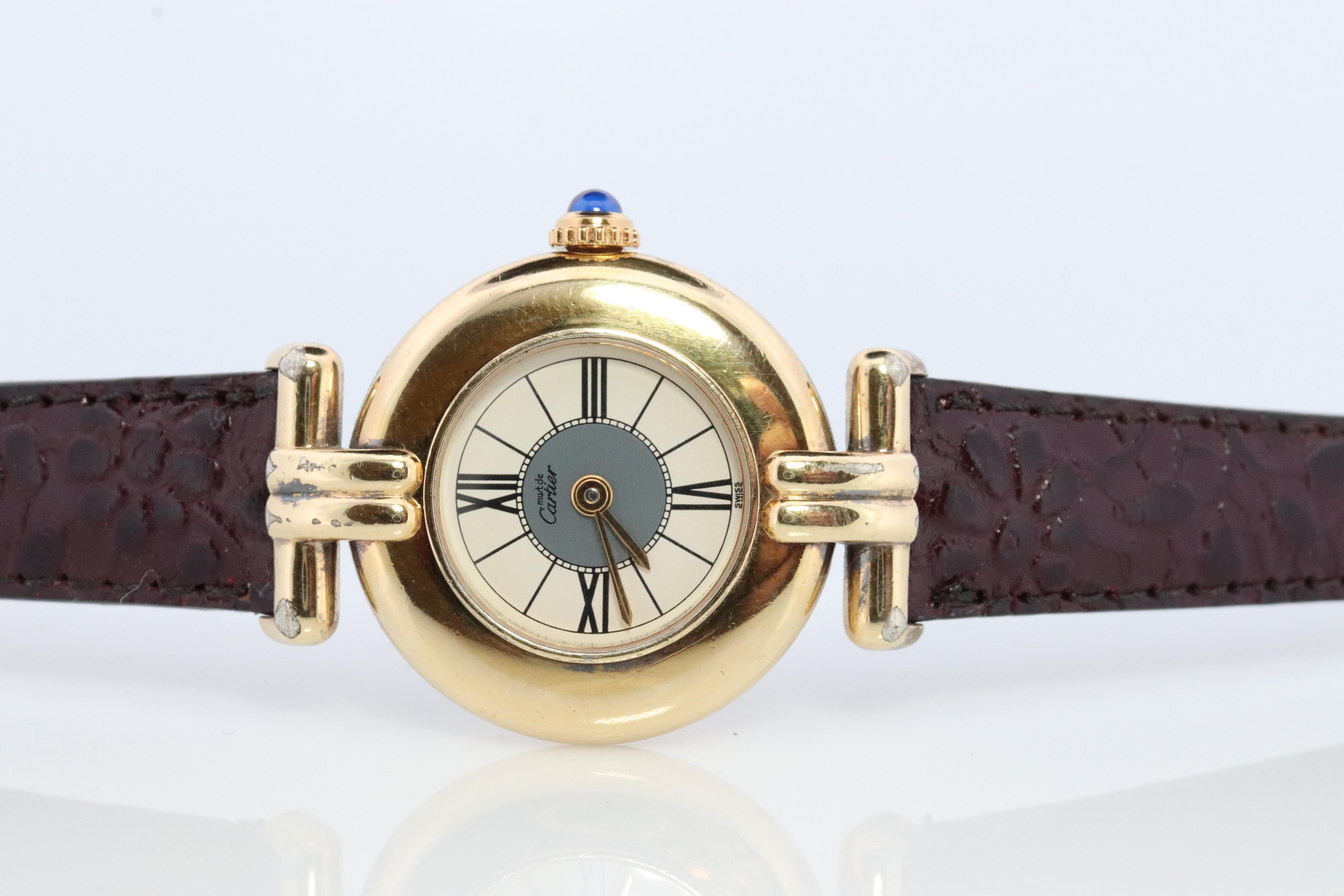 Modern Genuine Cartier Watch. Must de Cartier Colisee Round Argent Vermeil 59002 Gray