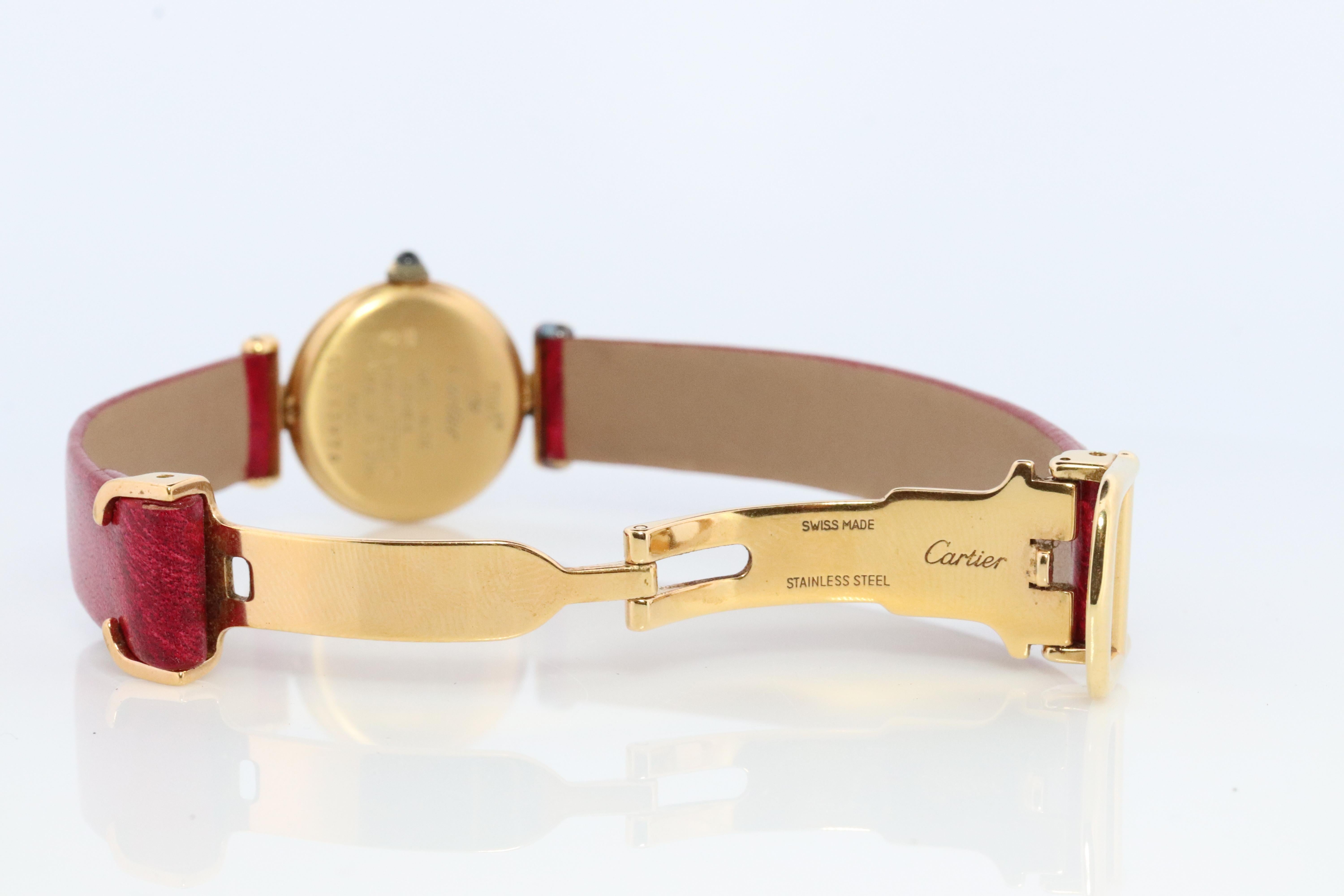 Cabochon Genuine Cartier Watch. Must de Cartier Colisee Round Argent Vermeil 59002 White