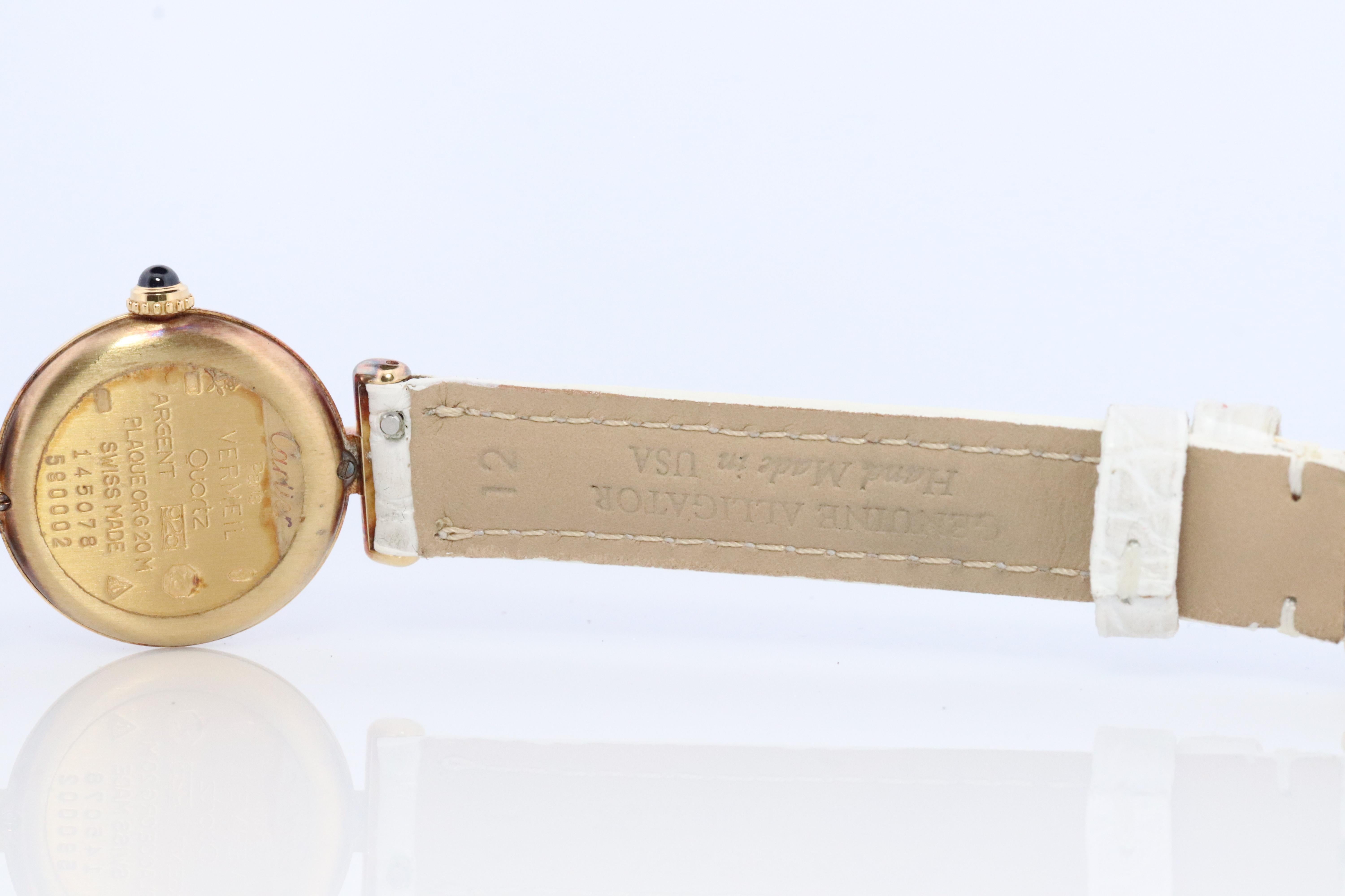 Modern Genuine Cartier Watch. Must de Cartier Colisee Round Argent Vermeil 59002 White