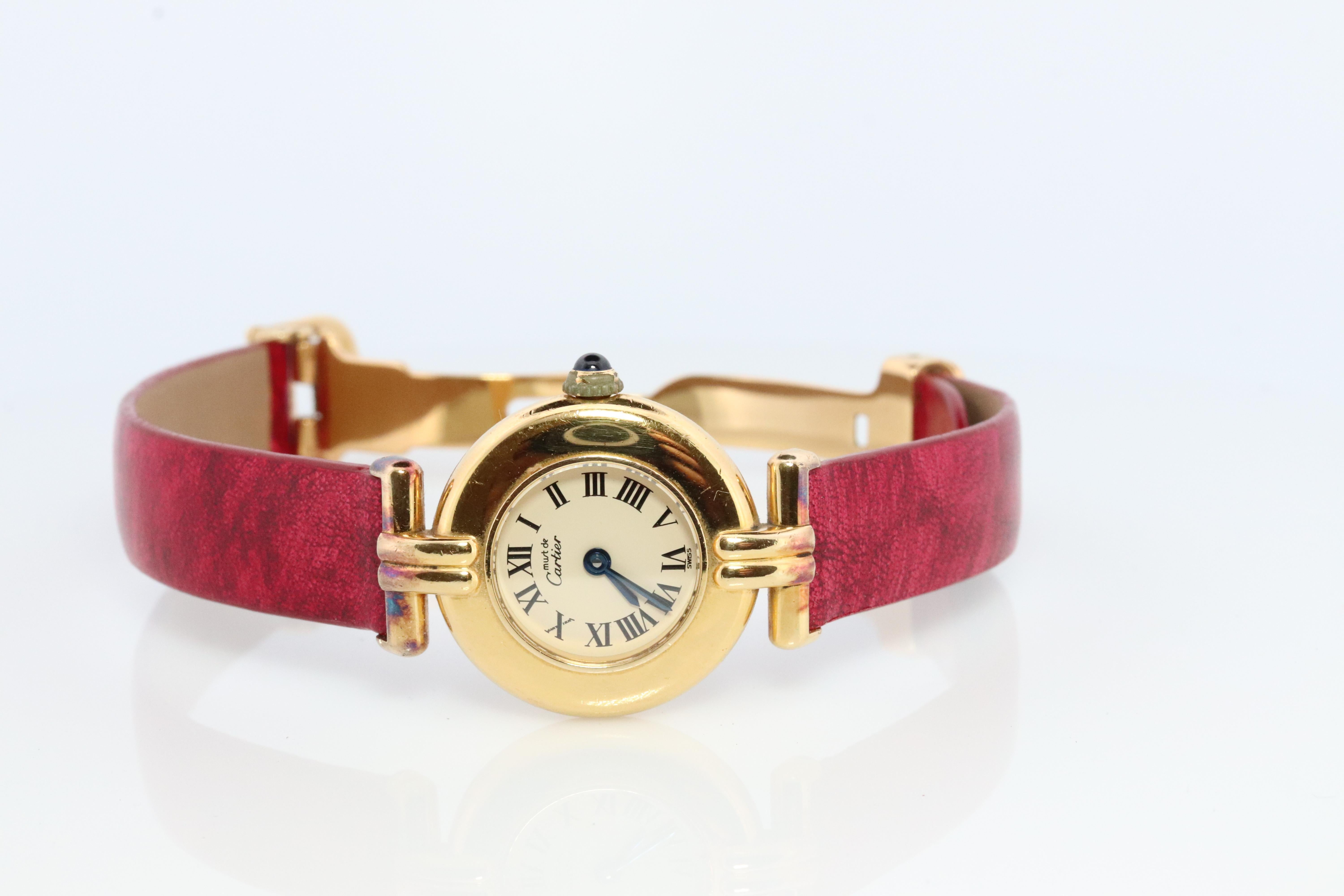 Genuine Cartier Watch. Must de Cartier Colisee Round Argent Vermeil 59002 White 1