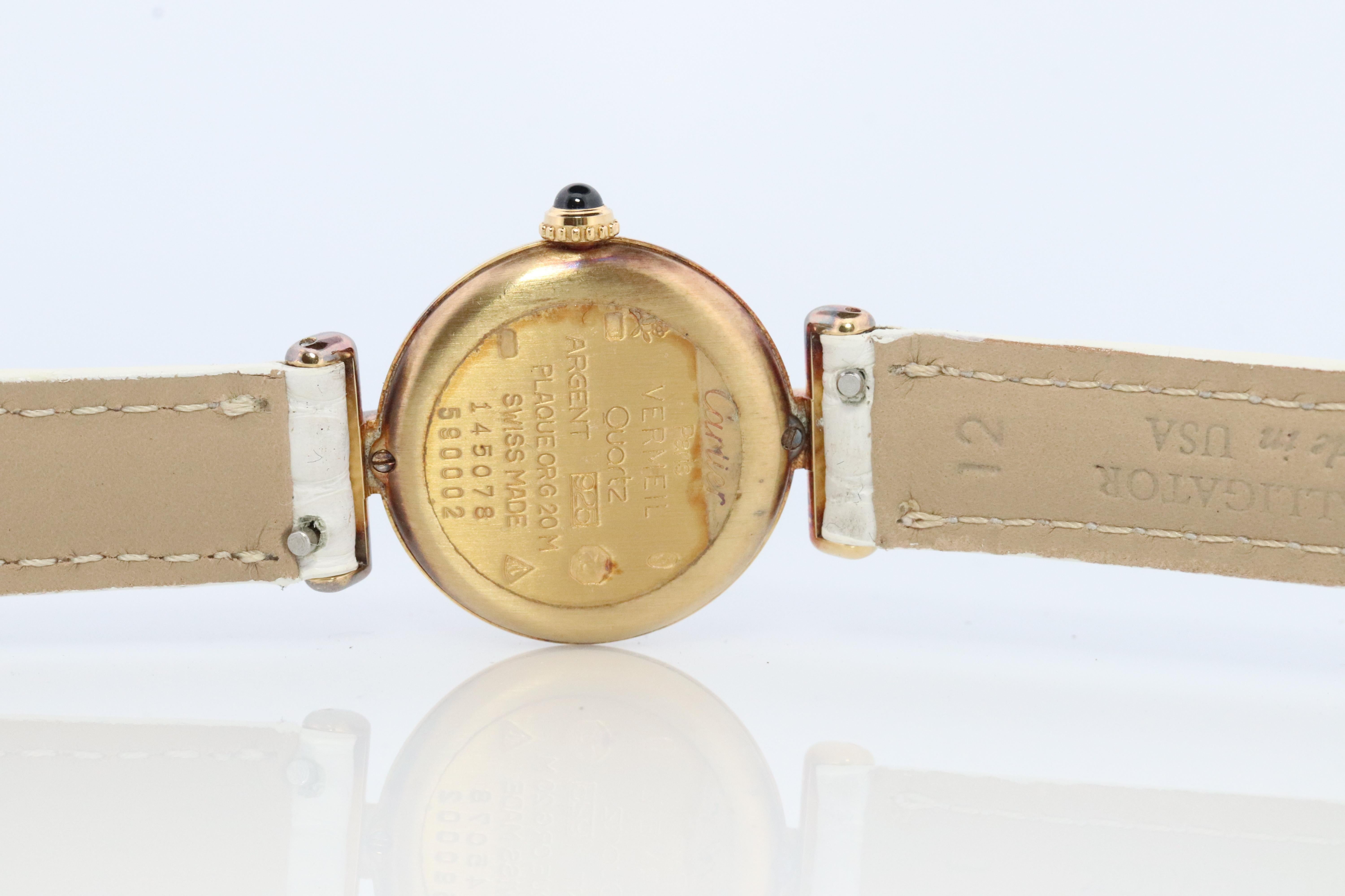 Cabochon Genuine Cartier Watch. Must de Cartier Colisee Round Argent Vermeil 59002 White