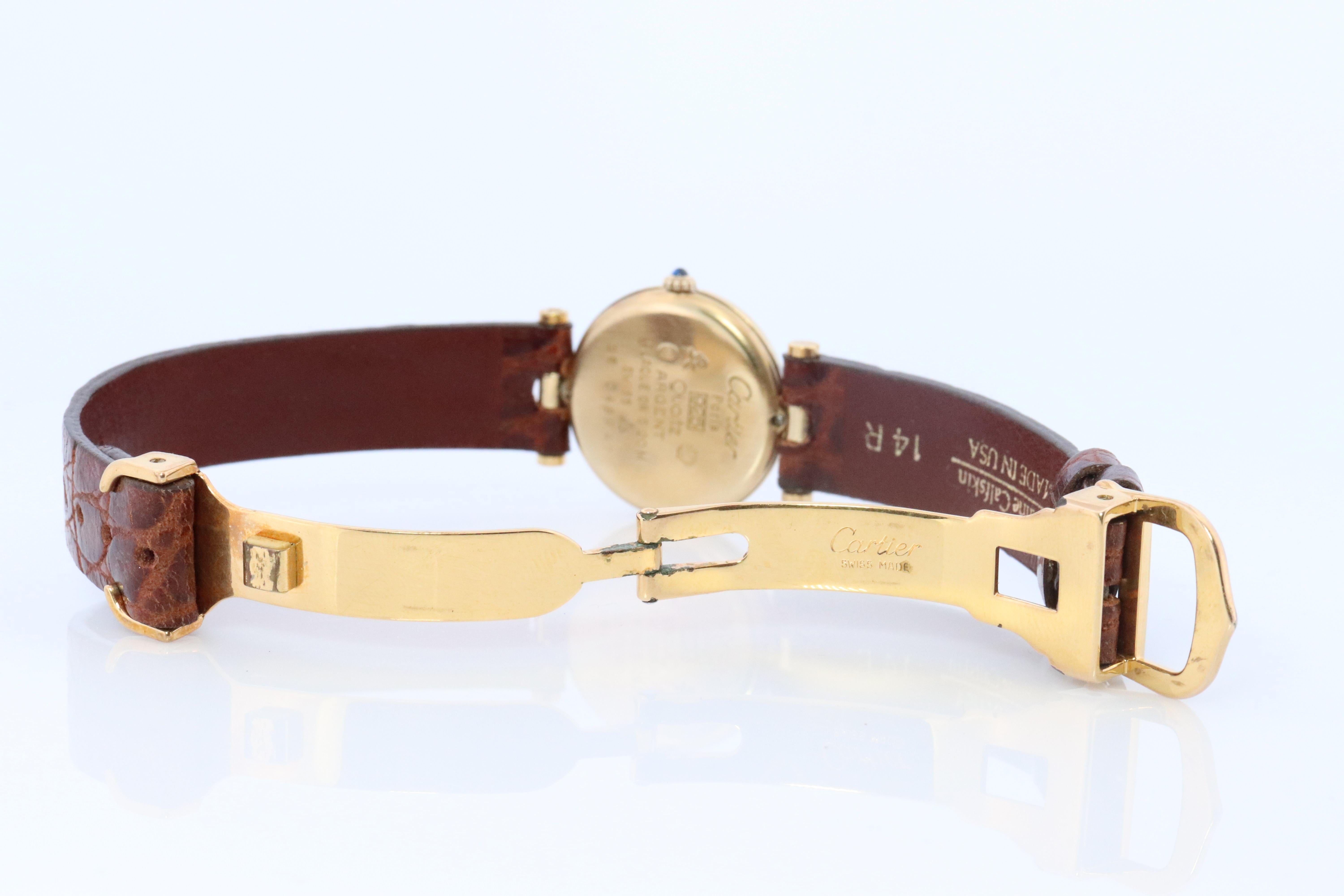 Genuine Cartier Watch. Must de Cartier Vendome Round Argent Champagne Dial In Good Condition For Sale In Port Charlotte, FL