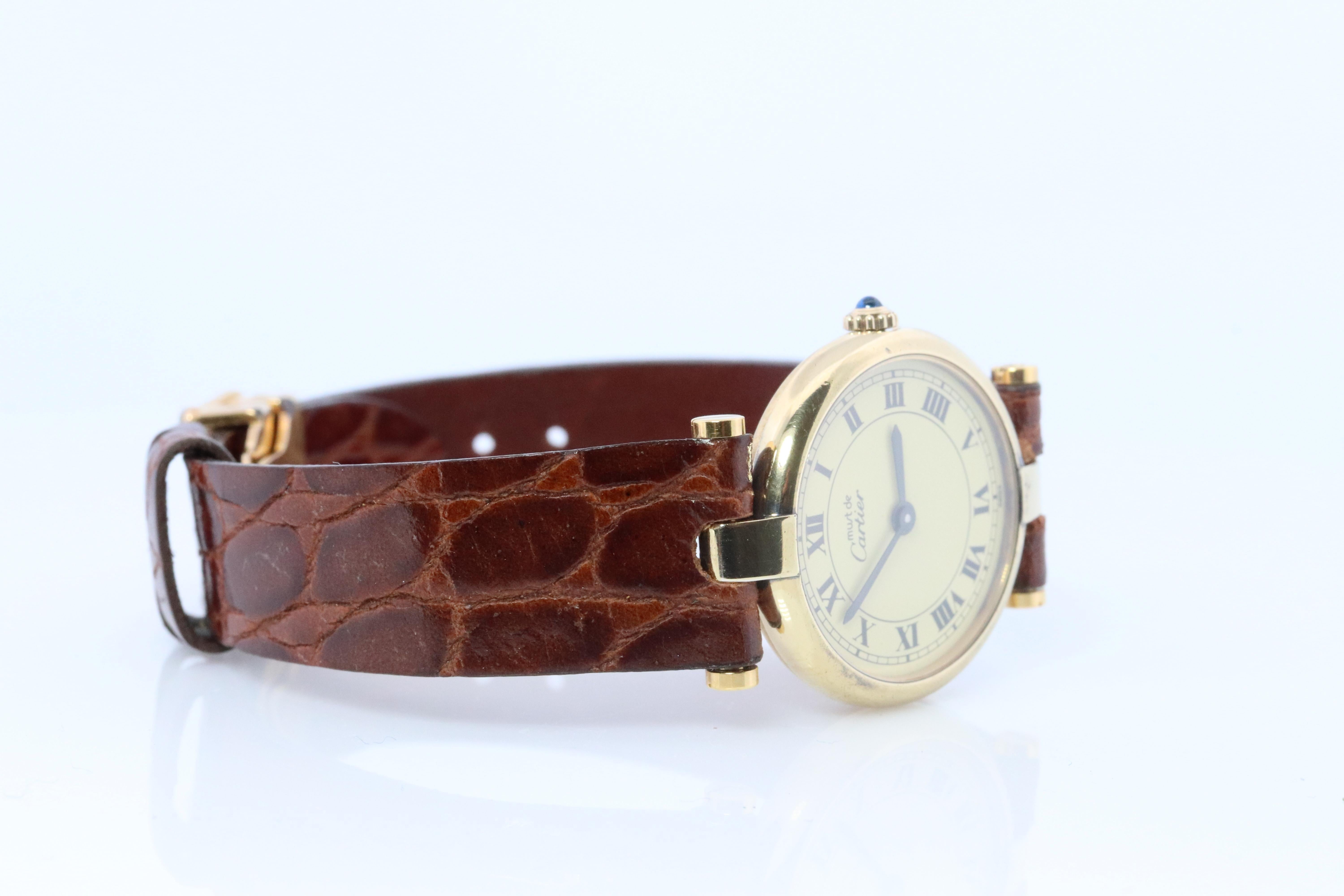 Genuine Cartier Watch. Must de Cartier Vendome Round Argent Champagne Dial For Sale 1