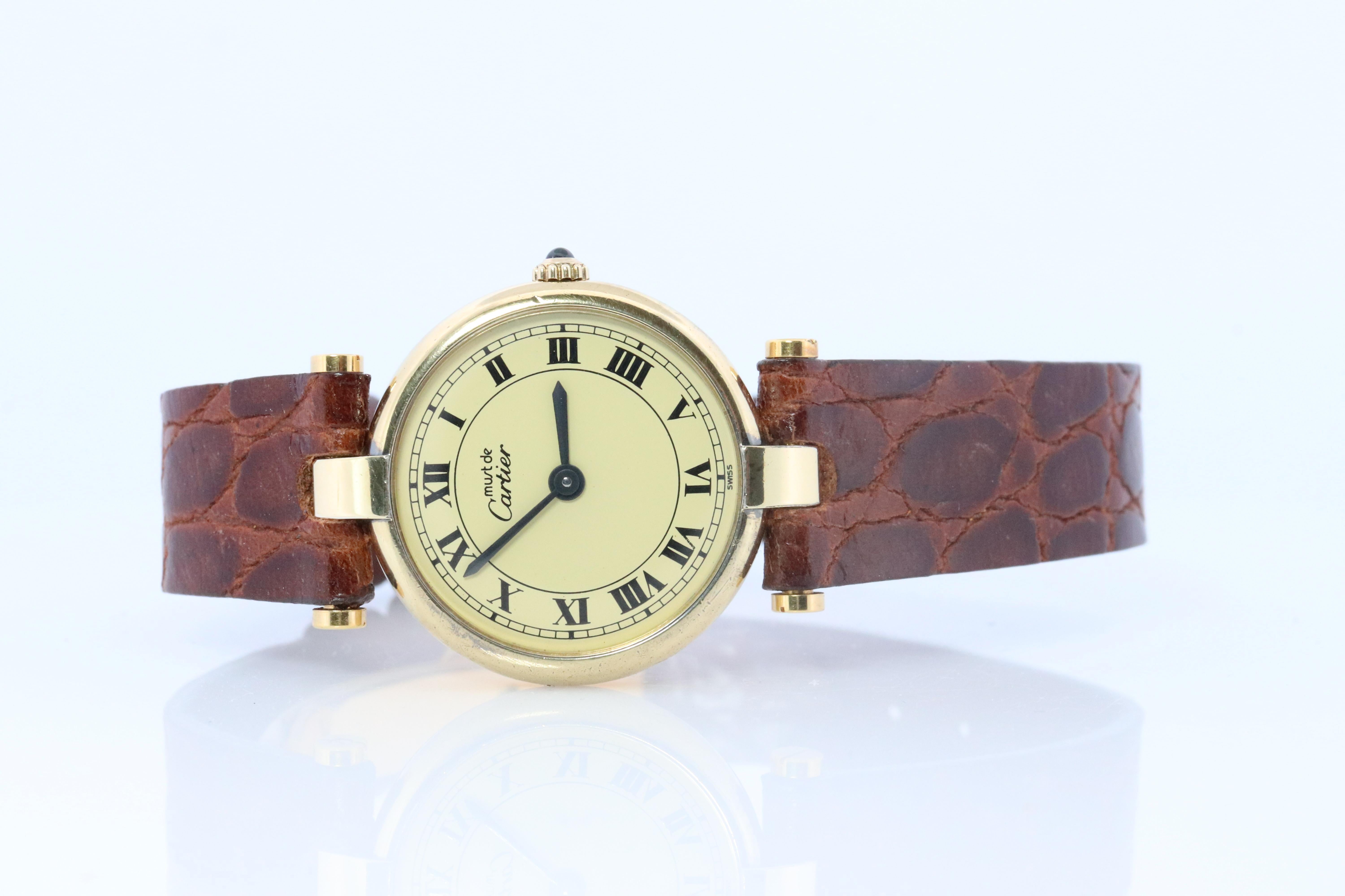 Genuine Cartier Watch. Must de Cartier Vendome Round Argent Champagne Dial For Sale 2