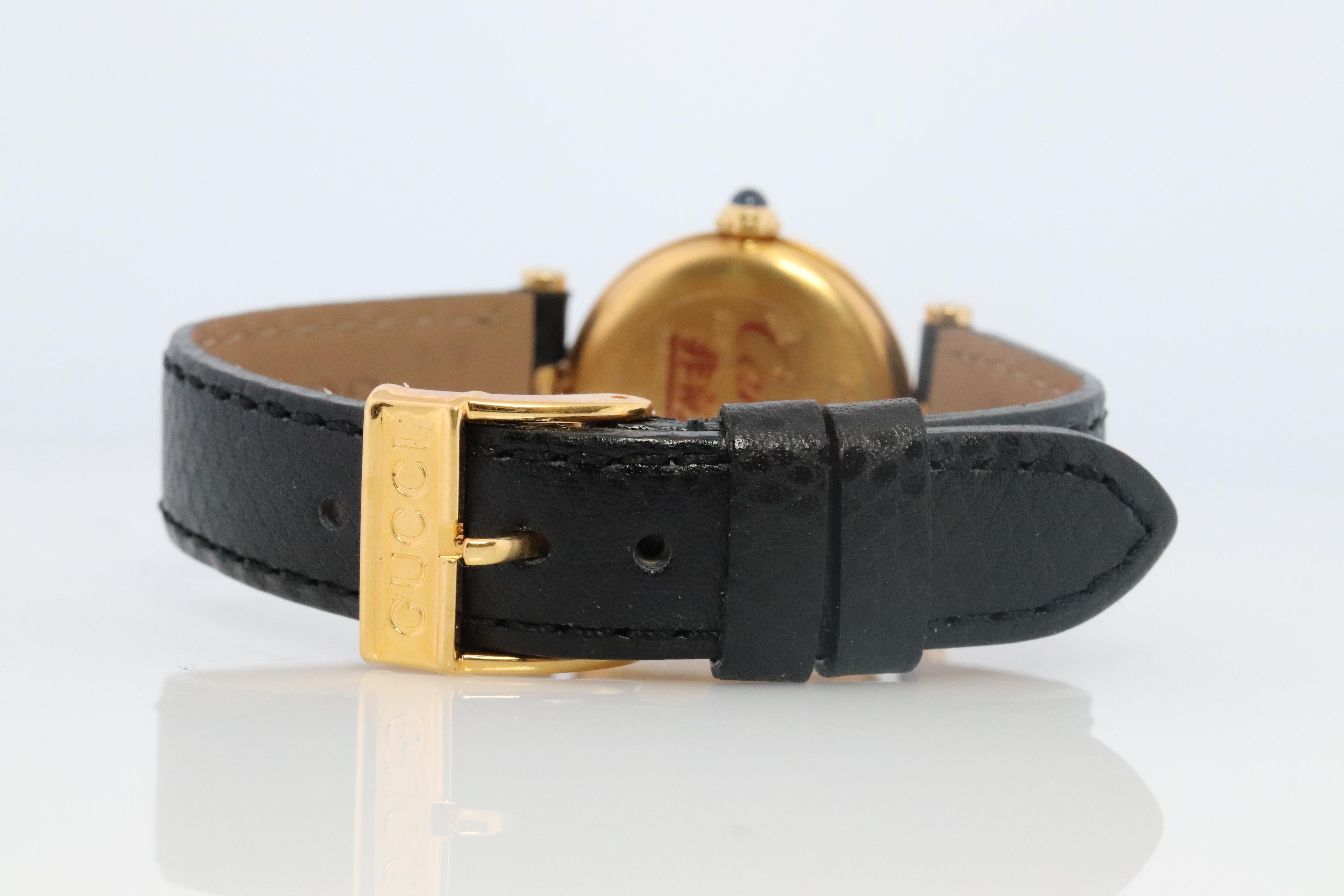 Genuine Cartier Watch. Must de Cartier Vendome Round Argent Vermeil Black Face In Good Condition In Port Charlotte, FL