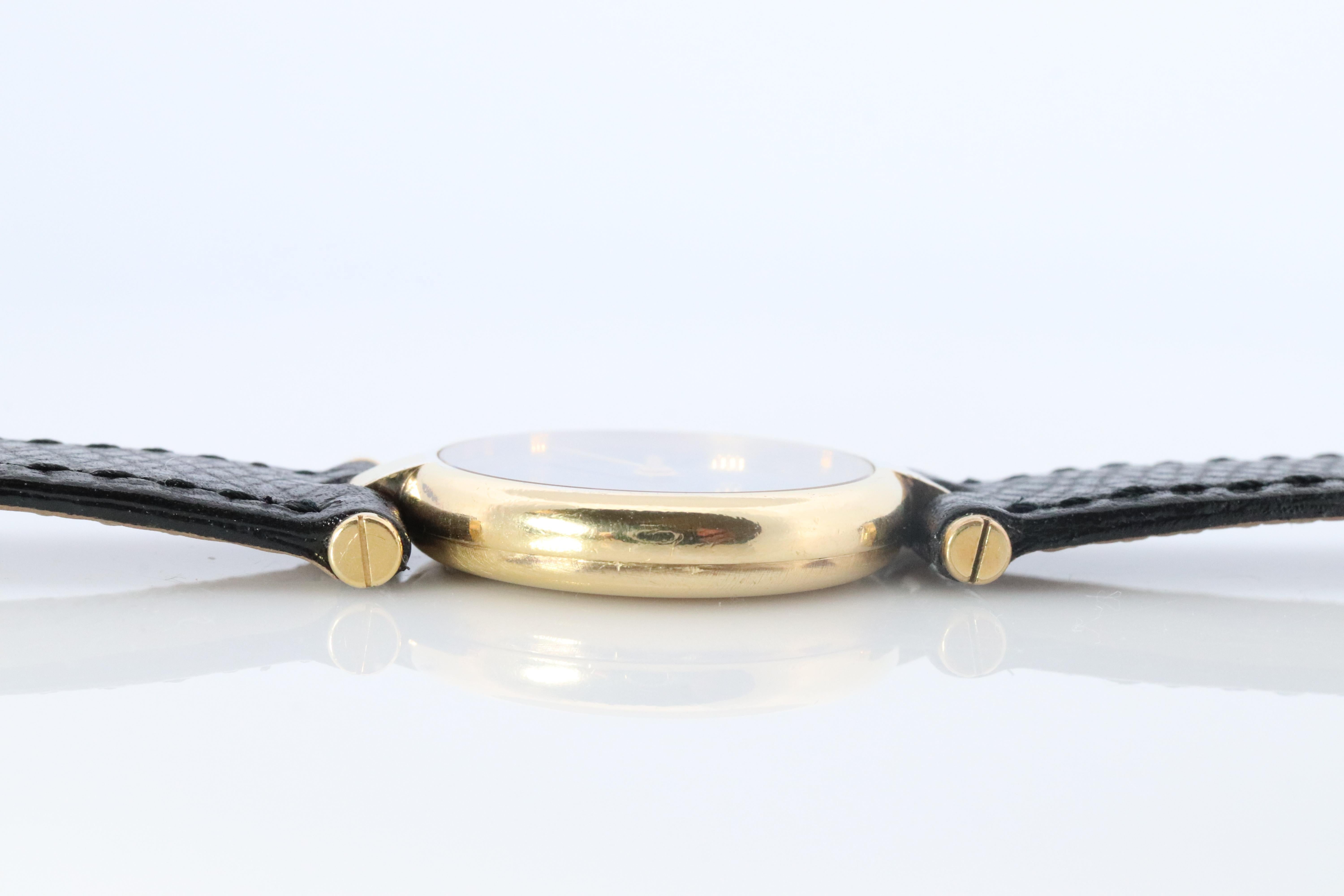 Genuine Cartier Watch. Must de Cartier Vendome Round Argent Vermeil Black Face In Good Condition For Sale In Port Charlotte, FL