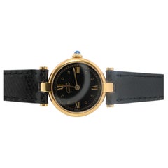 Genuine Cartier Watch. Must de Cartier Vendome Round Argent Vermeil Black Face