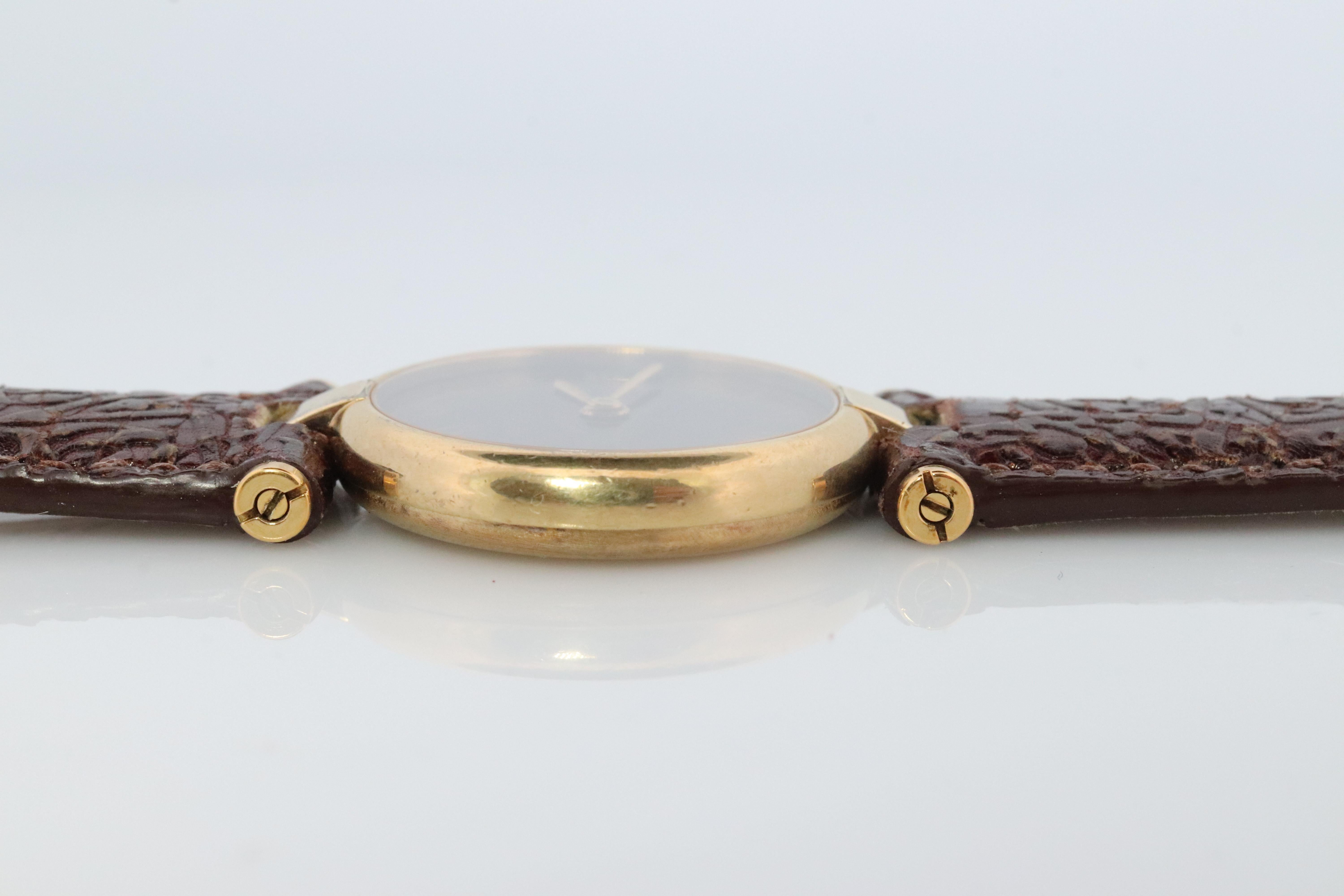 Genuine Cartier Watch. Must de Cartier Vendome Round Argent Vermeil Brown ladies For Sale 2