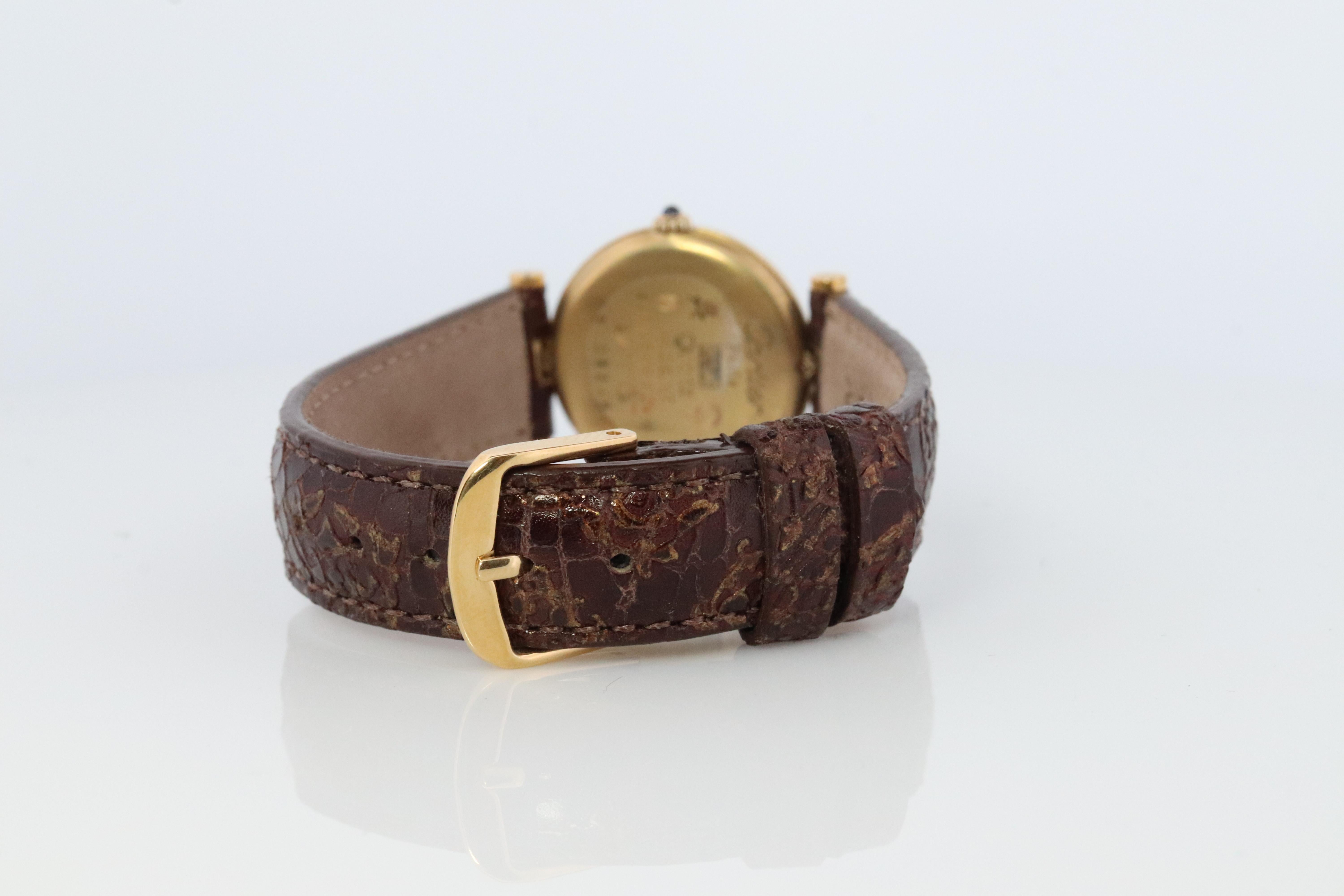 Modern Genuine Cartier Watch. Must de Cartier Vendome Round Argent Vermeil Brown ladies For Sale