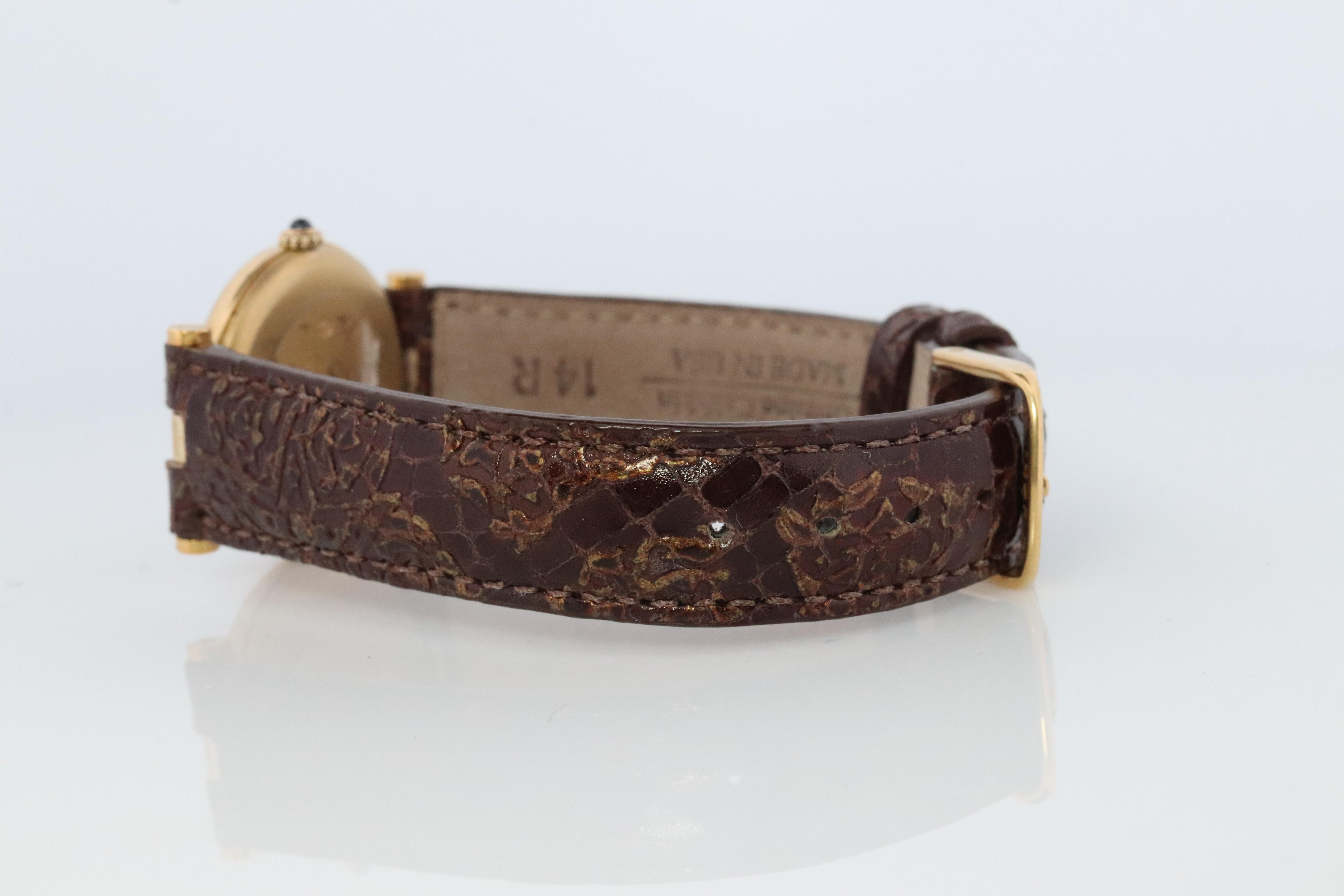 Cabochon Genuine Cartier Watch. Must de Cartier Vendome Round Argent Vermeil Brown ladies For Sale