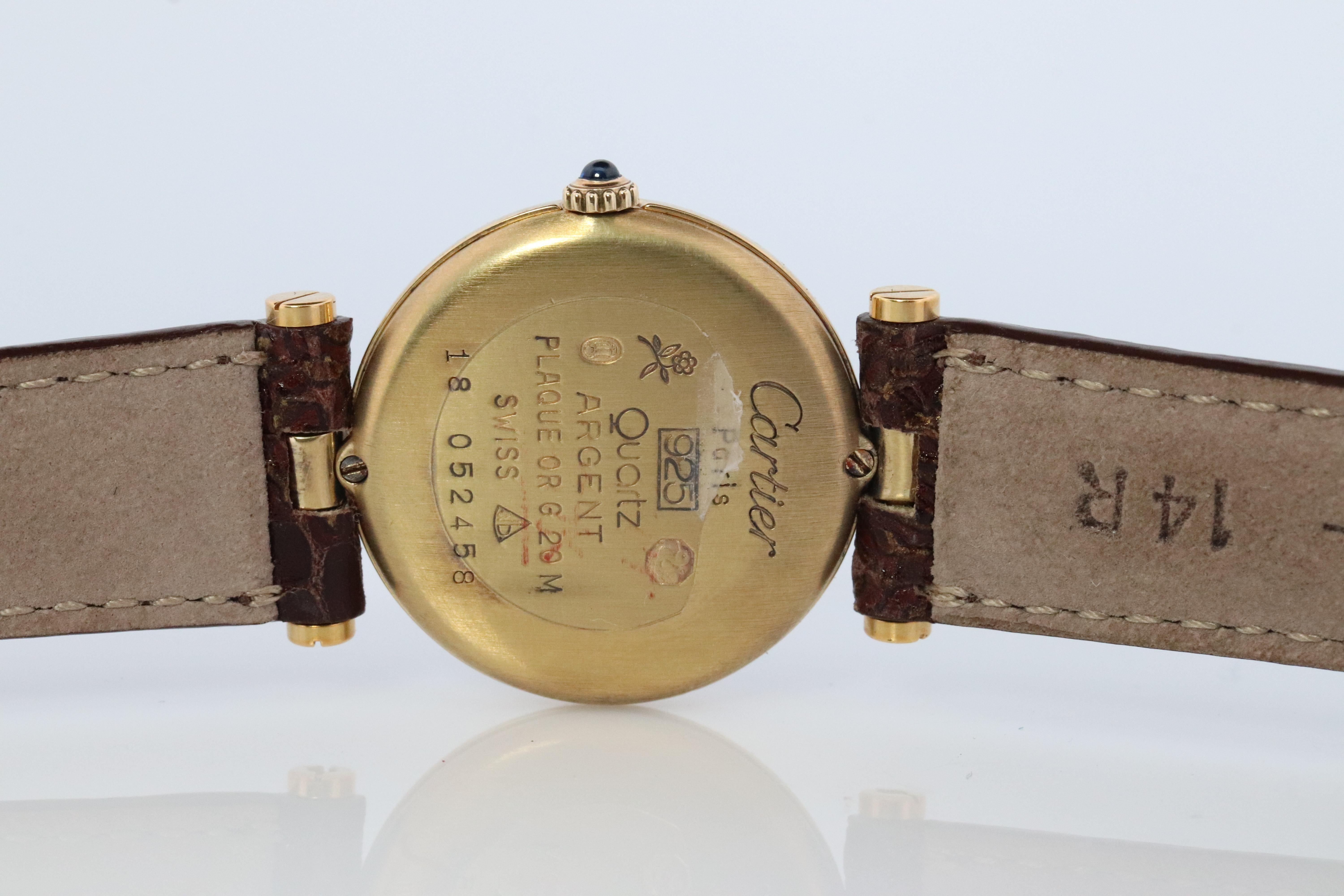 Women's Genuine Cartier Watch. Must de Cartier Vendome Round Argent Vermeil Brown ladies For Sale