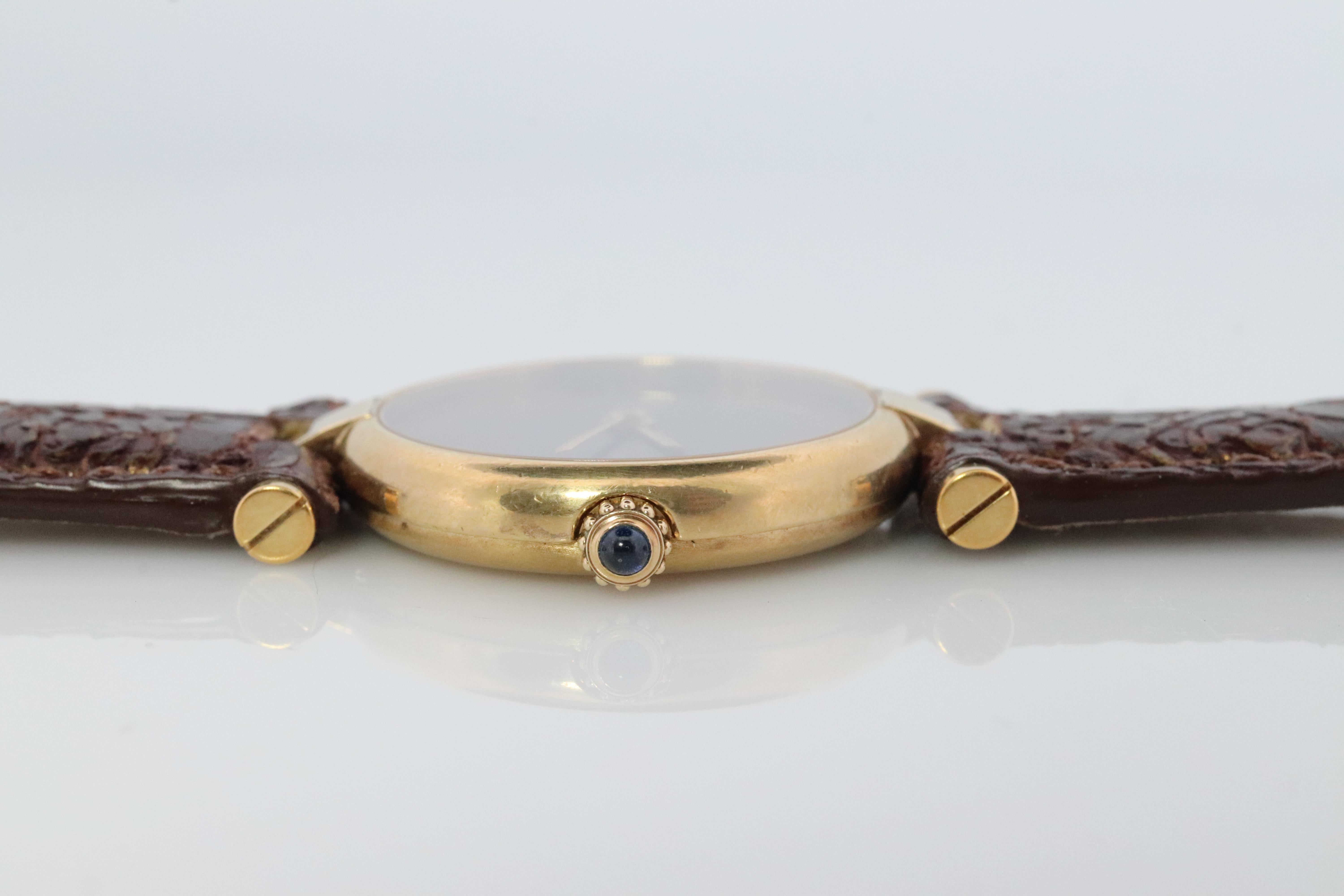 Genuine Cartier Watch. Must de Cartier Vendome Round Argent Vermeil Brown ladies For Sale 1