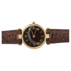 Used Genuine Cartier Watch. Must de Cartier Vendome Round Argent Vermeil Brown ladies