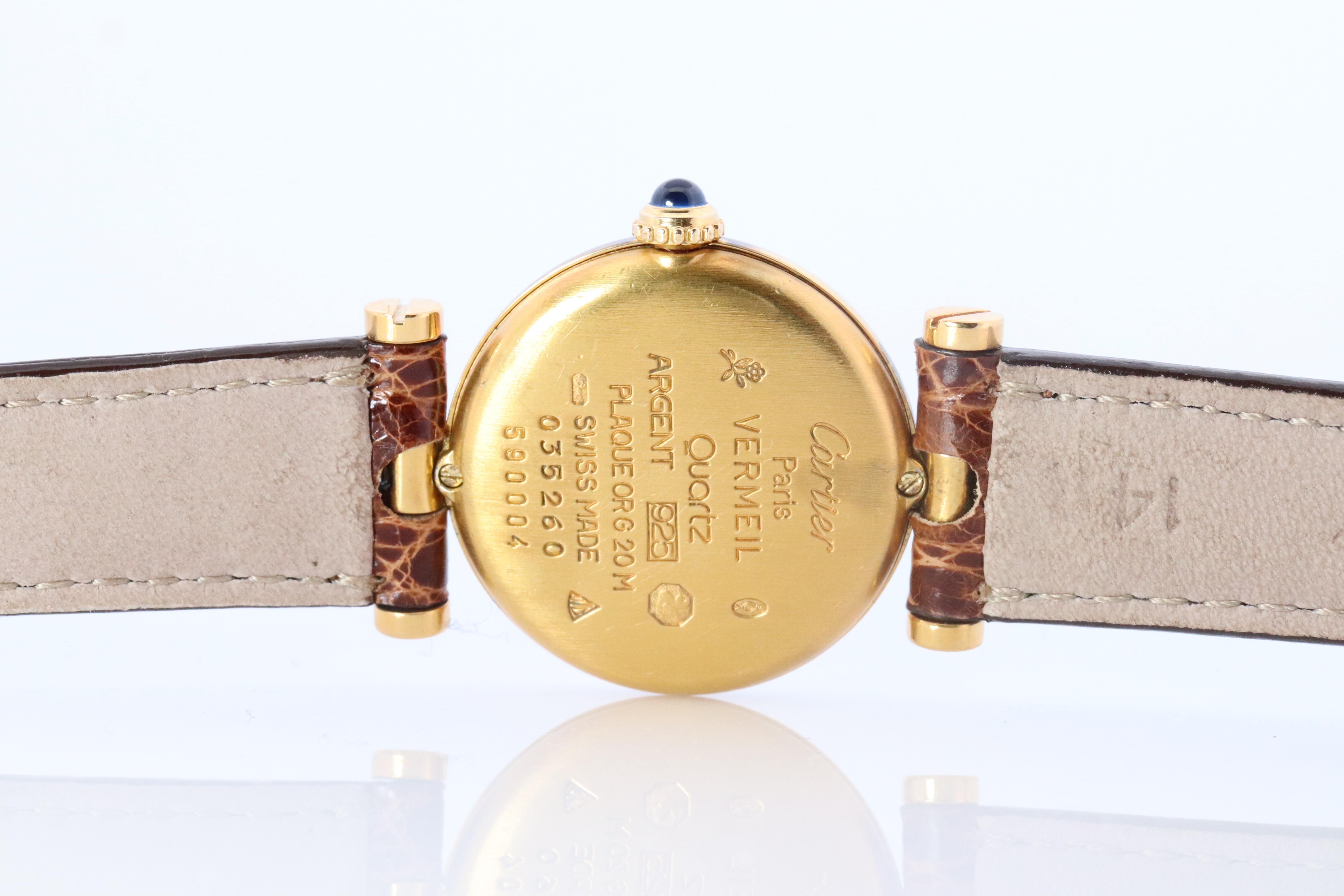 Genuine Cartier Watch. Must de Cartier Vendome Round Argent Vermeil Cream Gold In Good Condition For Sale In Port Charlotte, FL