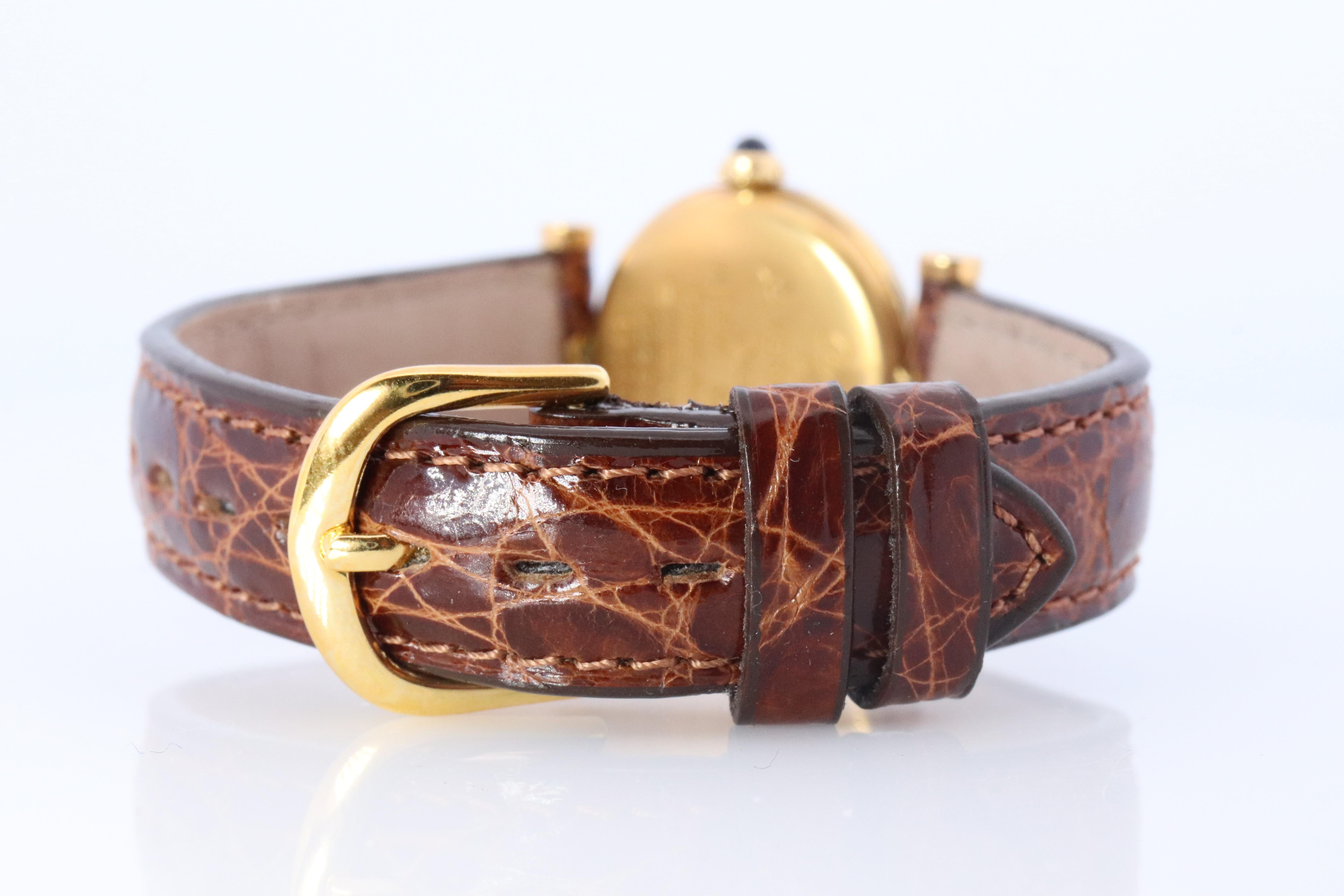Women's Genuine Cartier Watch. Must de Cartier Vendome Round Argent Vermeil Cream Gold For Sale