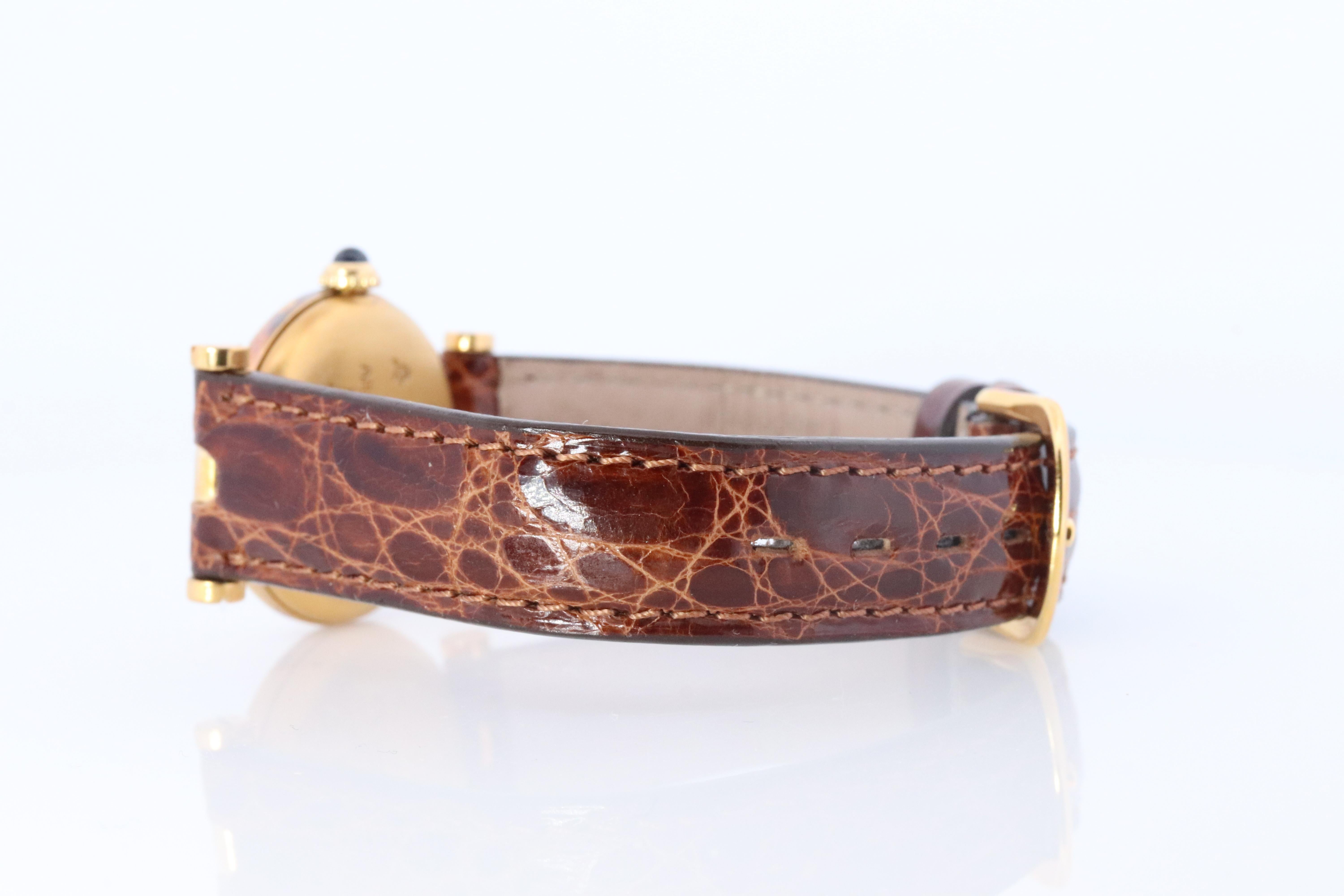 Genuine Cartier Watch. Must de Cartier Vendome Round Argent Vermeil Cream Gold For Sale 1