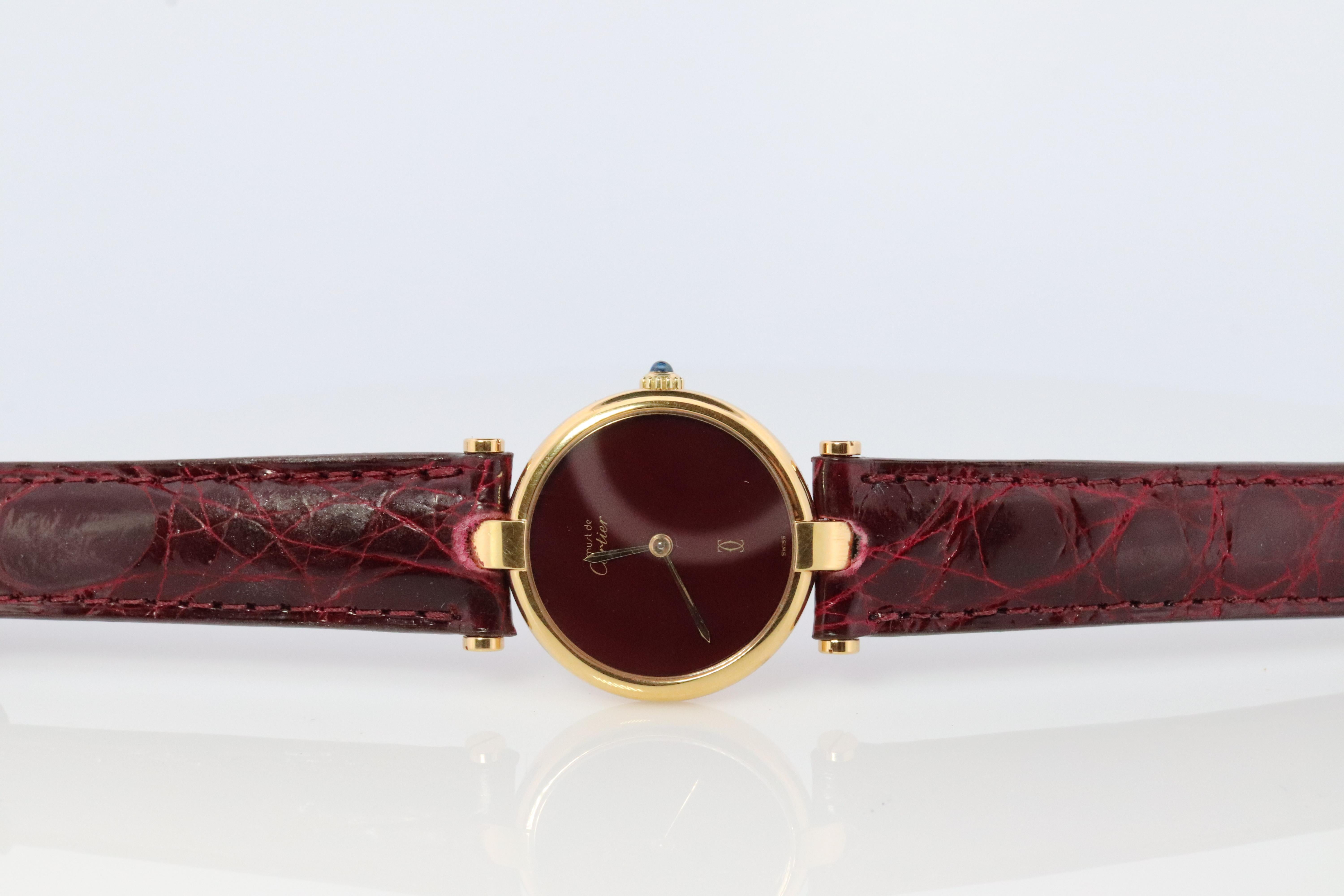Genuine Cartier-Uhr. Must de Cartier Vendome Rundes Argent Vermeil Rotes Gesicht 4